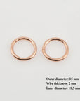 925 Sterling Silver Rose Gold High Quality 15 mm CLOSED and HOLLOW Jump Rings, Jewelry Supplies, Findings, RGM104C