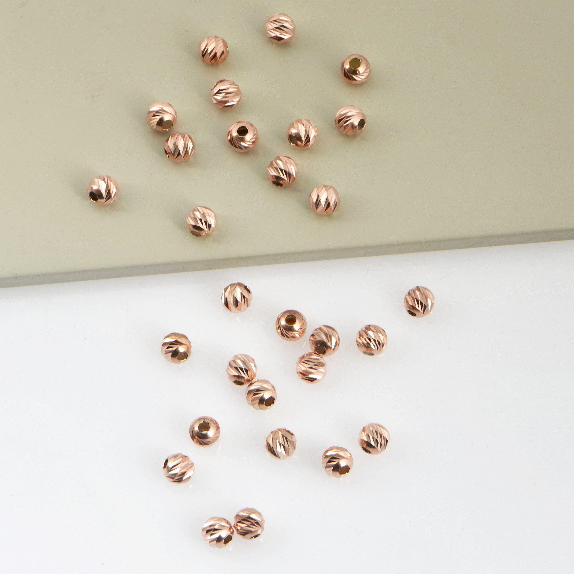 925 Silver Rose Gold Diamond Cut 6mm Round Beads, Laser Multi Diamond Cut Beads in 24K, Moon Cut Spacer Beads, Jewelry Supplies, RGVM2E