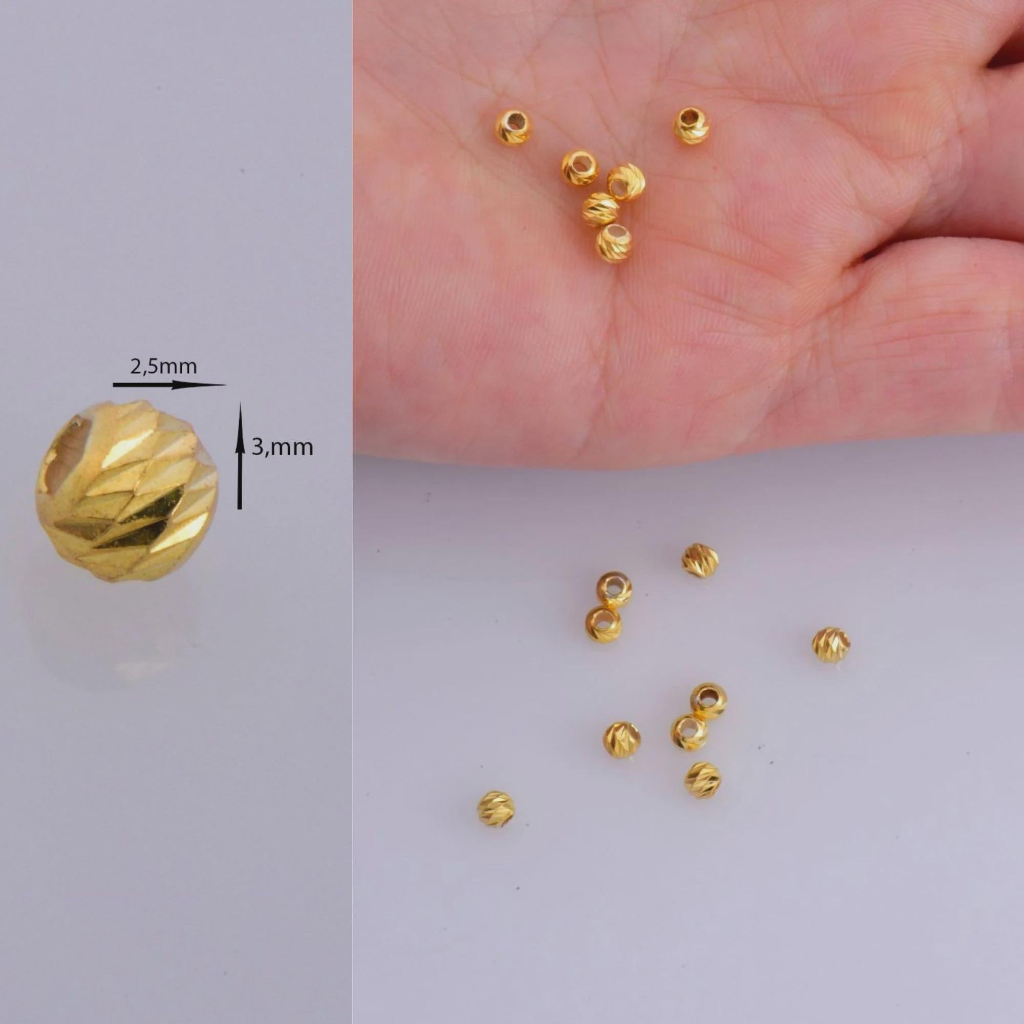 24K Gold Vermeil Round Beads, 925 Sterling Silver Laser Multi Diamond Cut Beads, Moon Cut Spacer Beads, Jewelry Crafting Supplies, VM2B