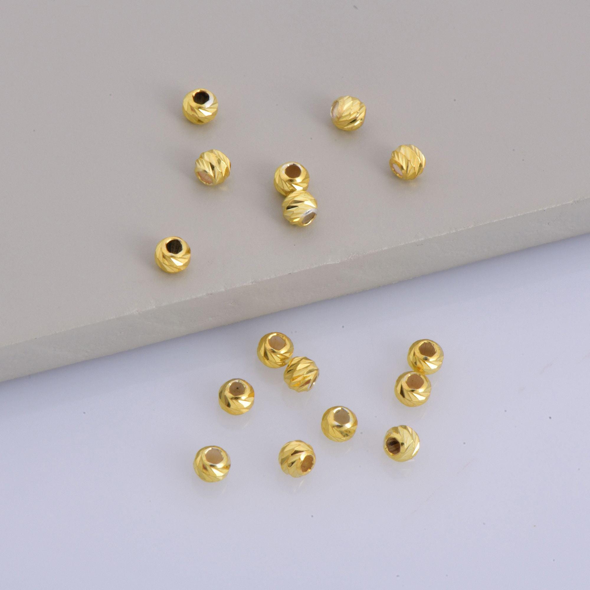 24K Gold Vermeil Round Beads, 925 Sterling Silver Laser Multi Diamond Cut Beads, Moon Cut Spacer Beads, Jewelry Crafting Supplies, VM2B