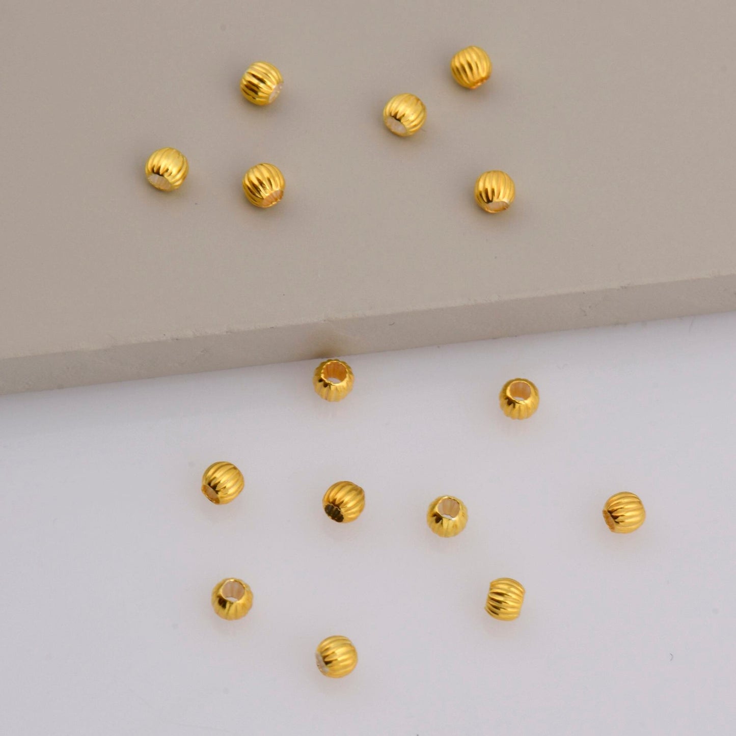 Silver Corrugated Round Beads in 24K Gold Vermeil, 24K Gold Plated Seamless Round Beads, Round Seperator Beads, Jewelry Supplies, M/VM5 A-F