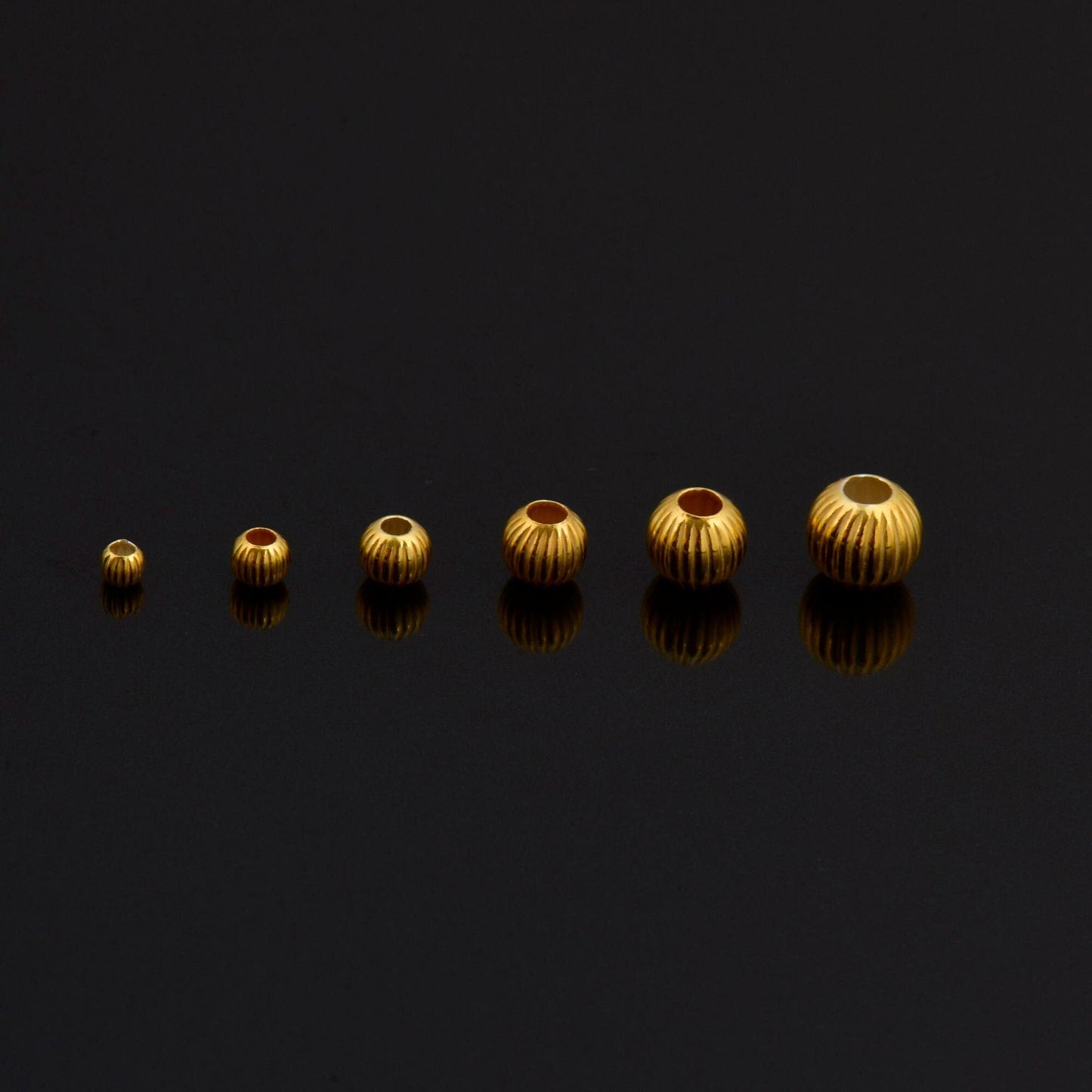 Silver Corrugated Round Beads in 24K Gold Vermeil, 24K Gold Plated Seamless Round Beads, Round Seperator Beads, Jewelry Supplies, M/VM5 A-F