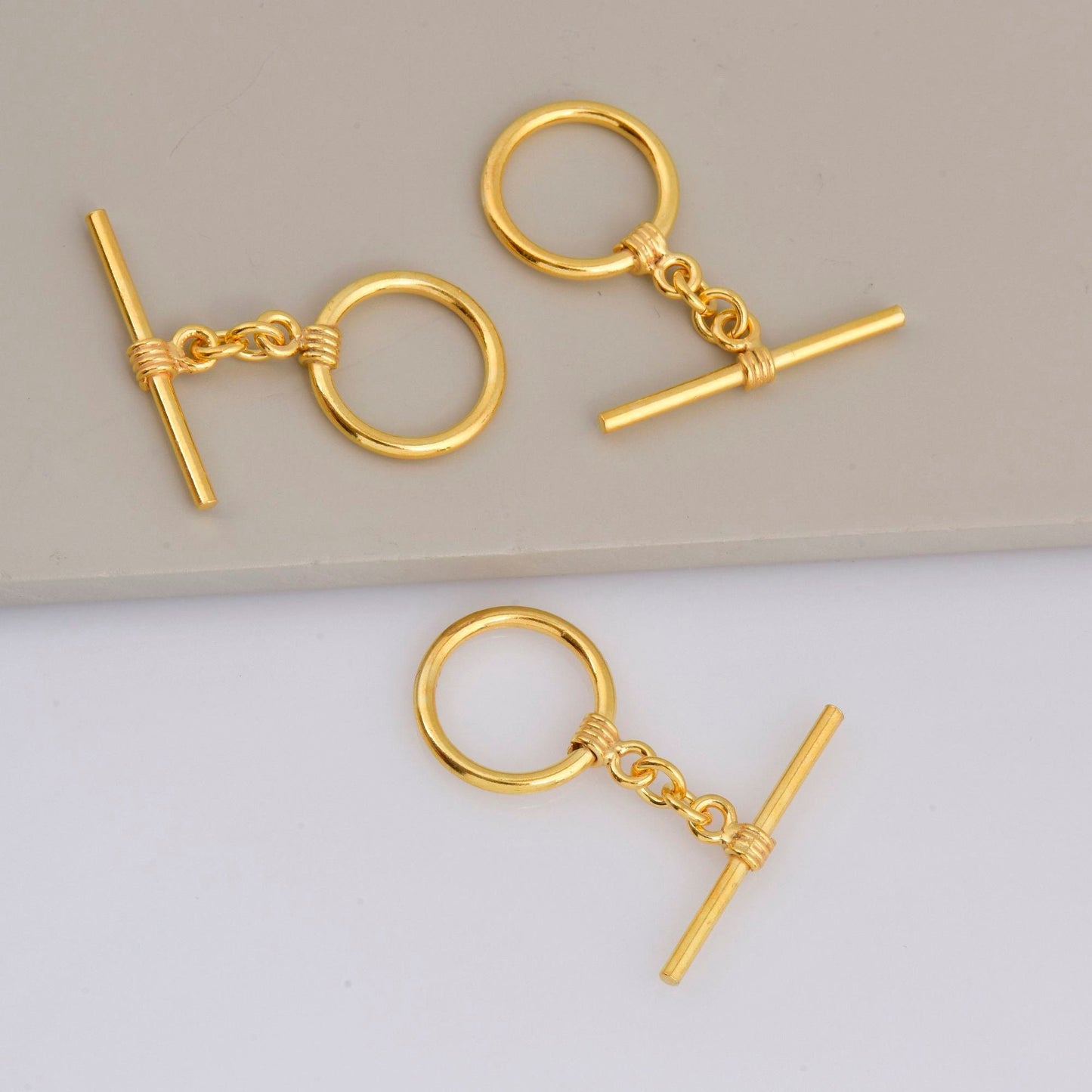 24K Gold Vermeil Toggle Clasps, Solid Silver Toggle Clasp, 24K Gold Plated Antique Toggle Clasp Set, Jewelry Supply, Jewelry Findings, MVM60
