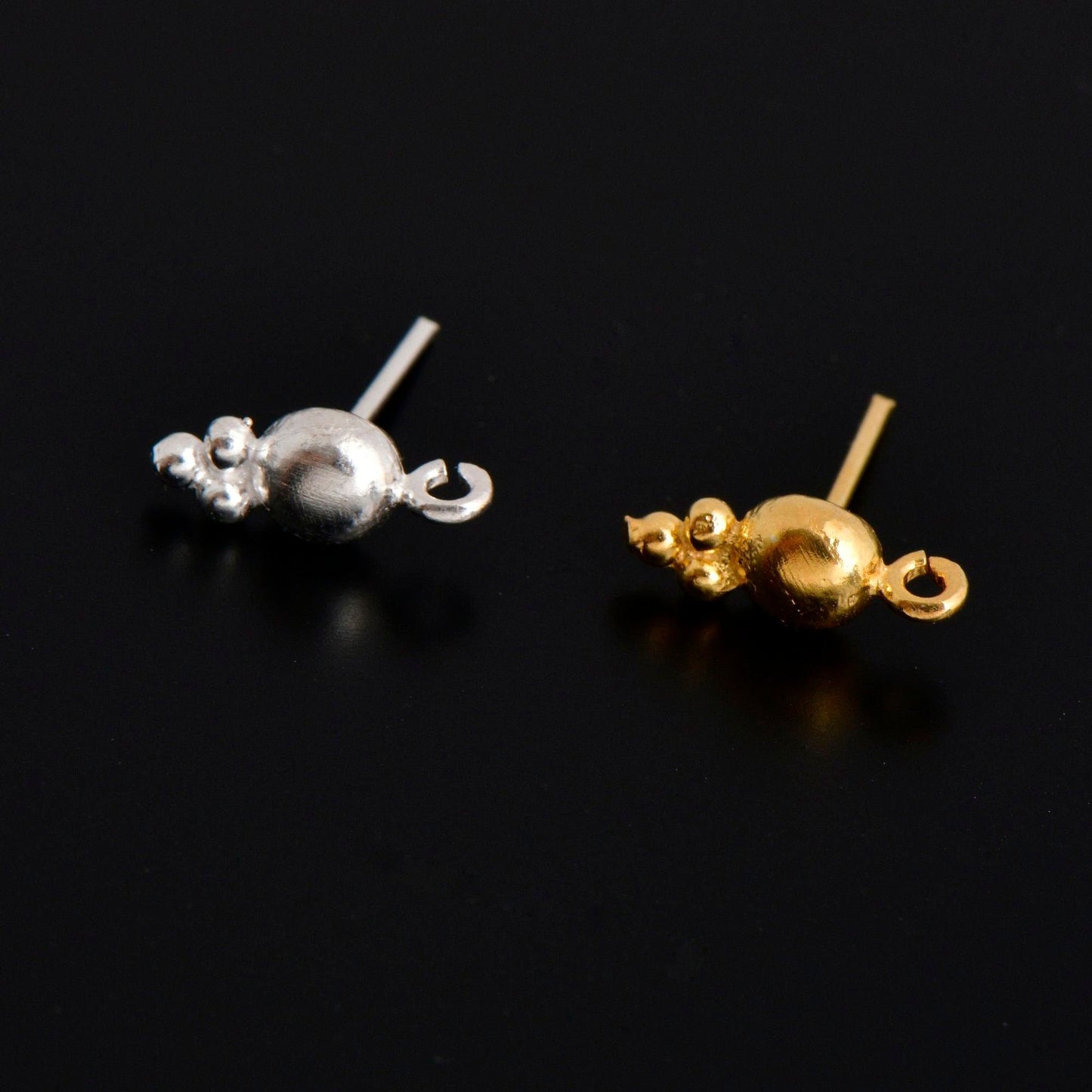 24K Gold Vermeil  Ball Ear Post, Round Ball Ear Posts with Loop, Solid Silver Ball Shape Earring Posts, Jewelry Making Findings, S17V/ S17