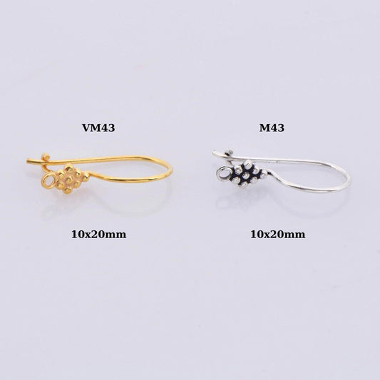 24K Gold Vermeil & Sterling Silver Flower Ear Wires,  Earring Hooks , Ear Wires, Earrings Making Supply, Jewelry Findings, M43 - VM43