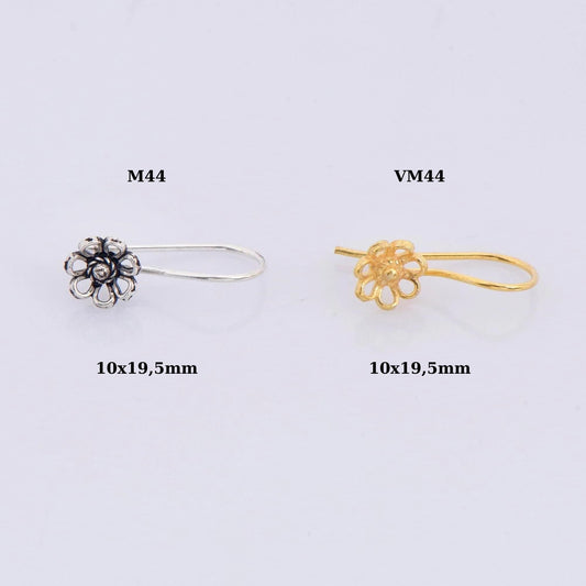 24K Gold Vermeil & Sterling Silver Flower Ear Wires, Earring Hooks , Ear Wires, Earrings Making Supply, Jewelry Findings, M44- VM44