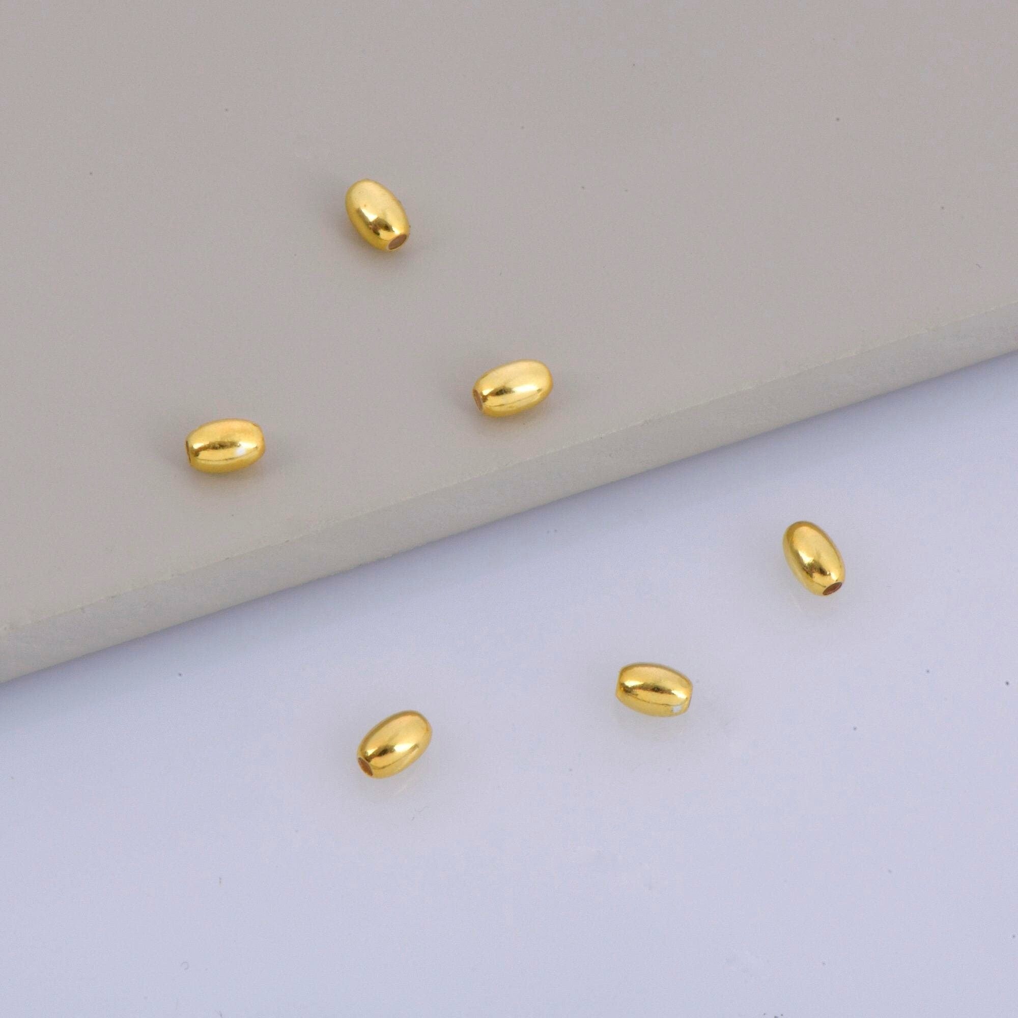 24K Gold Plated Rice Shape Beads, 925 Silver Oval 4.5x3mm Beads in 24K Gold Vermeil, Smooth Seamless Olive Beads, Jewelry Supplies, VM1A