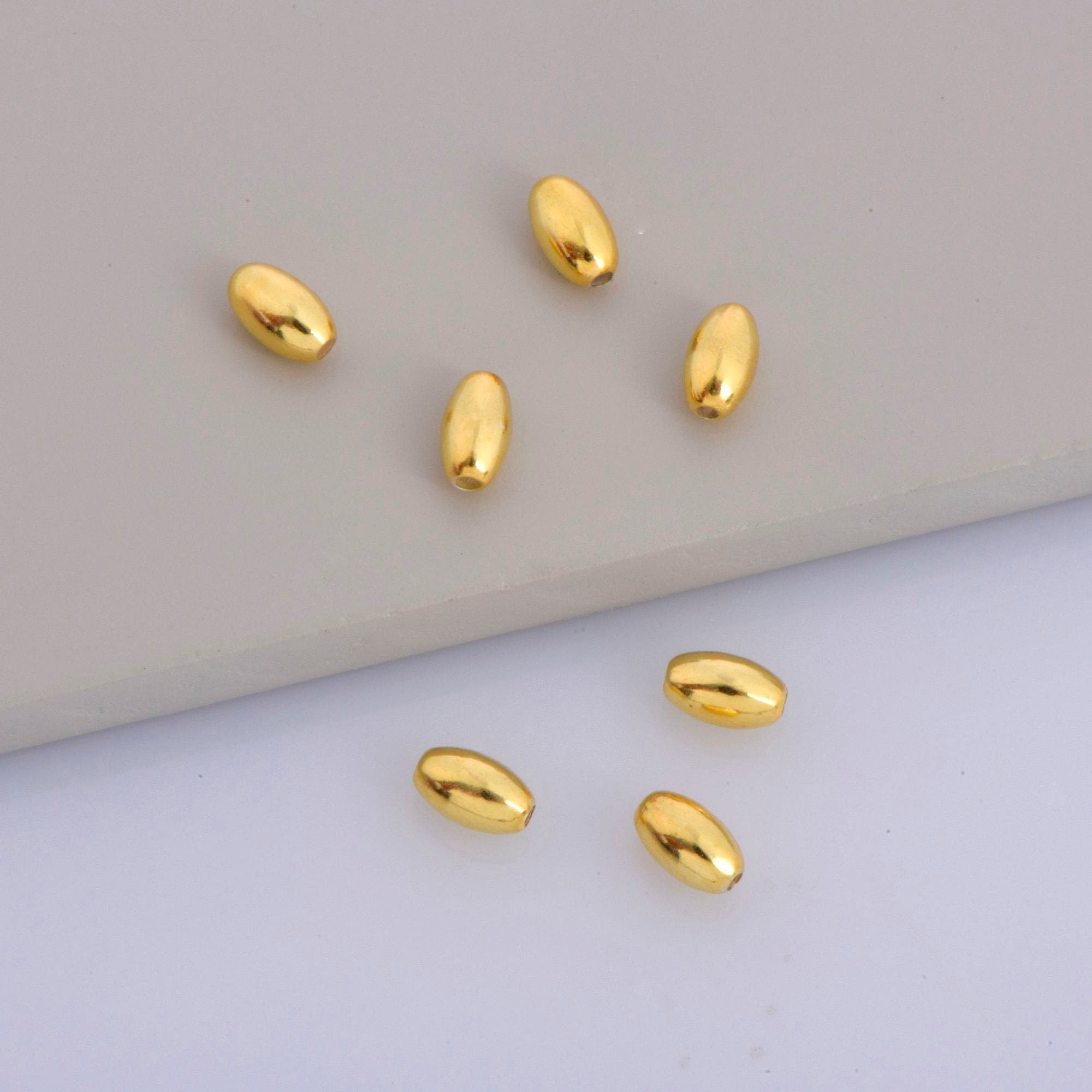 24K Gold 4.5 to 13.5mm Plated Rice Shape Beads, 925 Silver Oval Beads in Gold Vermeil, Smooth Seamless Olive Beads, Jewelry Supplies, VM1A-F