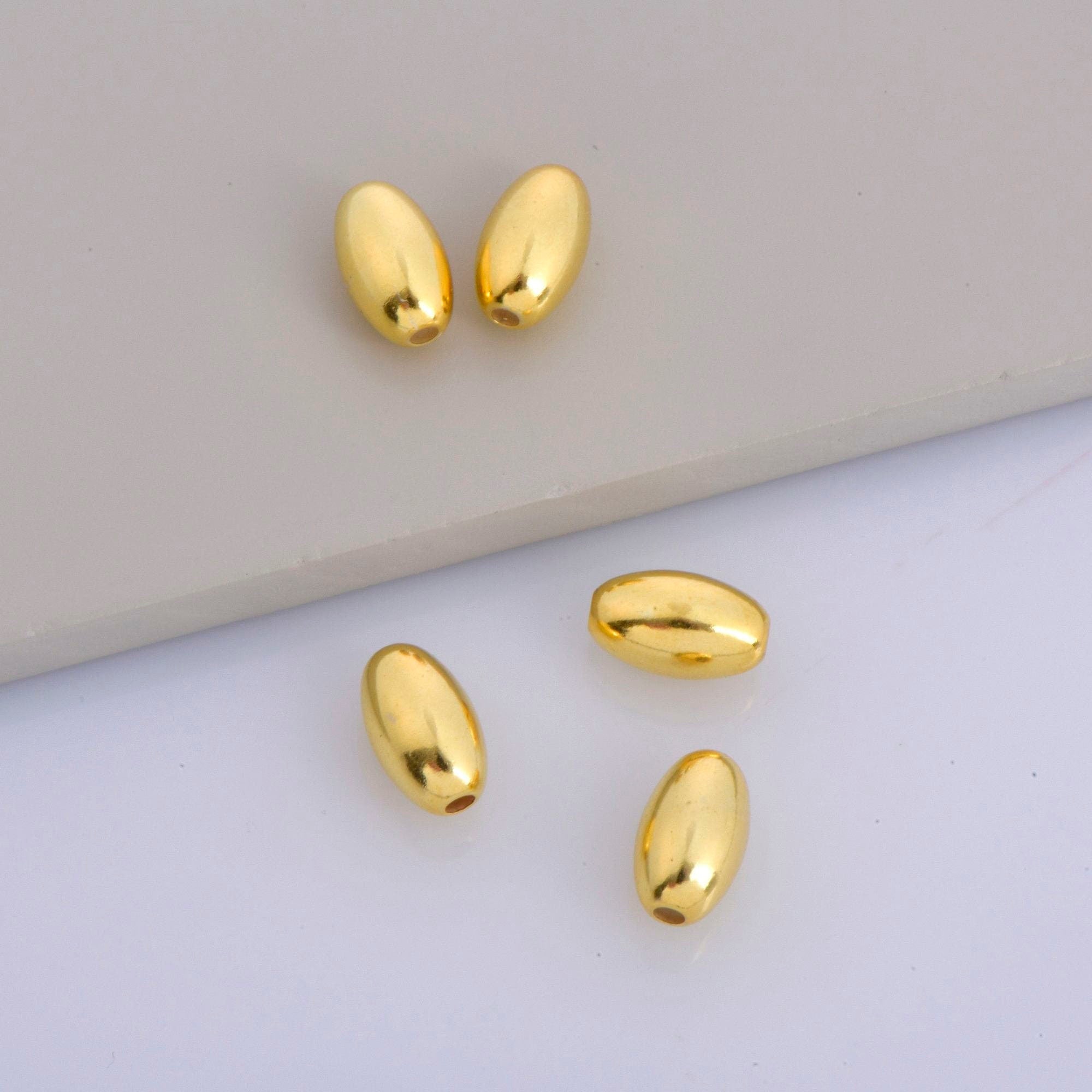 24K Gold 4.5 to 13.5mm Plated Rice Shape Beads, 925 Silver Oval Beads in Gold Vermeil, Smooth Seamless Olive Beads, Jewelry Supplies, VM1A-F