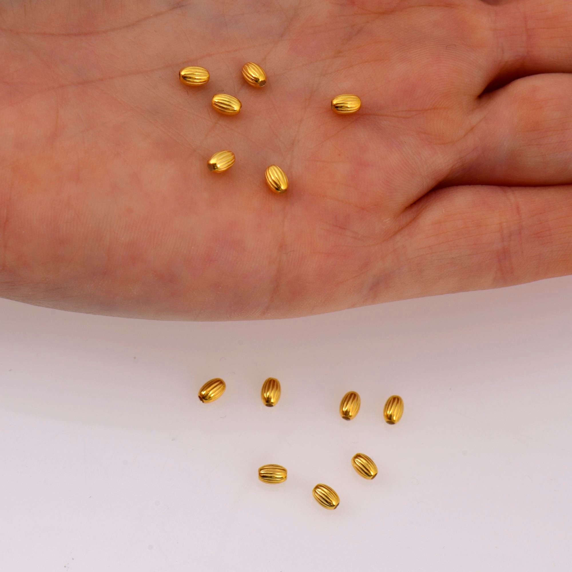 24K Gold Vermeil &amp; 925 Silver Corrugated Oval Beads, Gold Plated Seamless Oval Beads, Olive Shape Beads, Jewelry Supplies, M/VM4 A-E