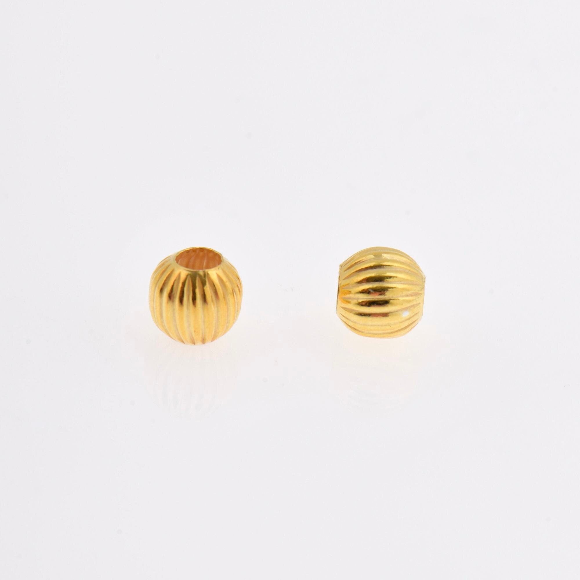 24K Gold 6mm Plated Seamless Round Beads, 925 Silver Corrugated Round Beads in Gold Vermeil, Round Seperator Beads, Jewelry Supplies, VM5D