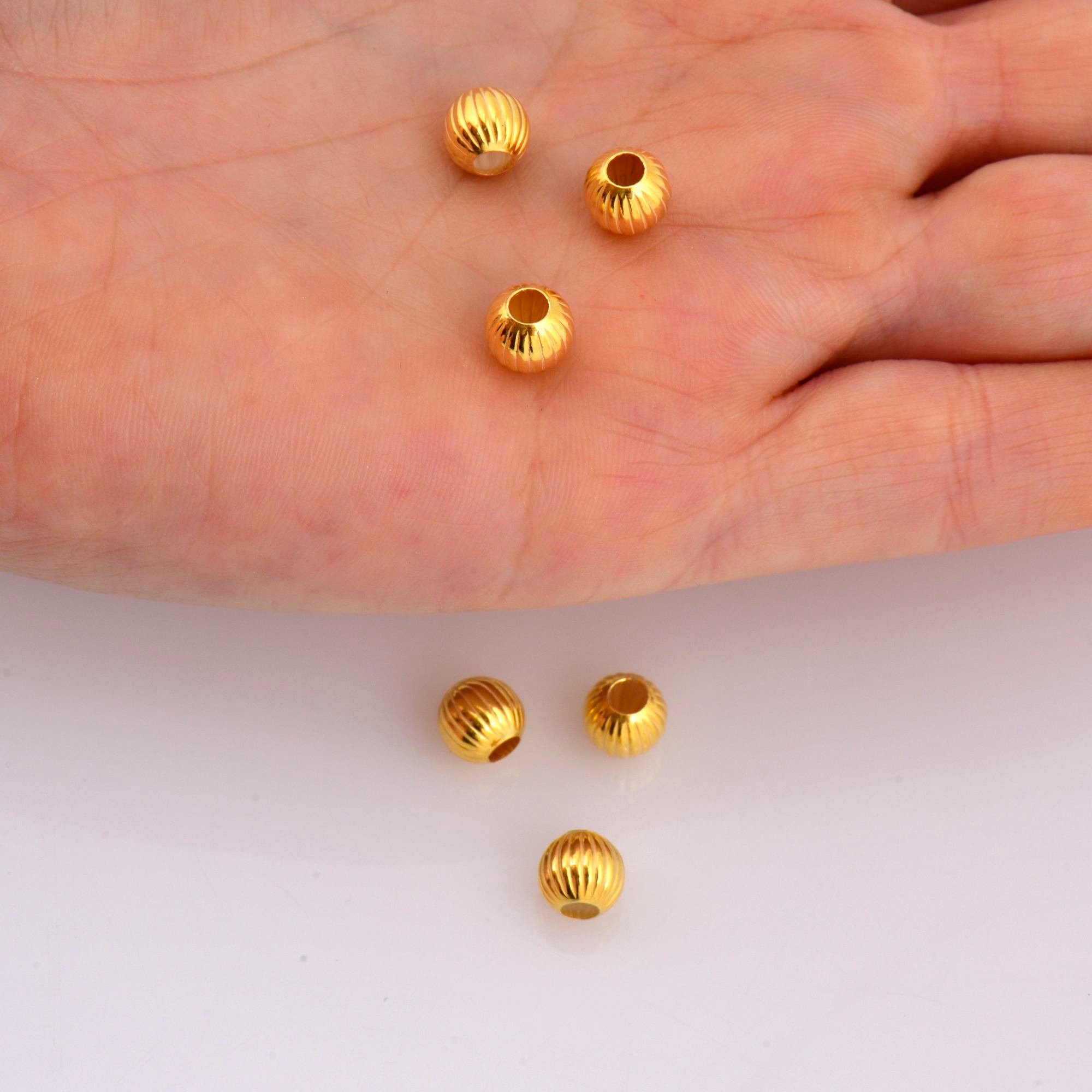 24K Gold 7mm Plated Seamless Round Beads, 925 Silver Corrugated Round Beads in Gold Vermeil, Round Seperator Beads, Jewelry Supplies, VM5E