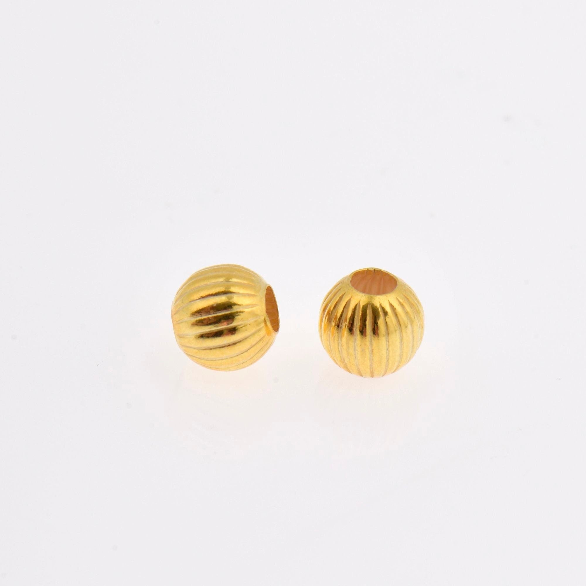 24K Gold 7mm Plated Seamless Round Beads, 925 Silver Corrugated Round Beads in Gold Vermeil, Round Seperator Beads, Jewelry Supplies, VM5E