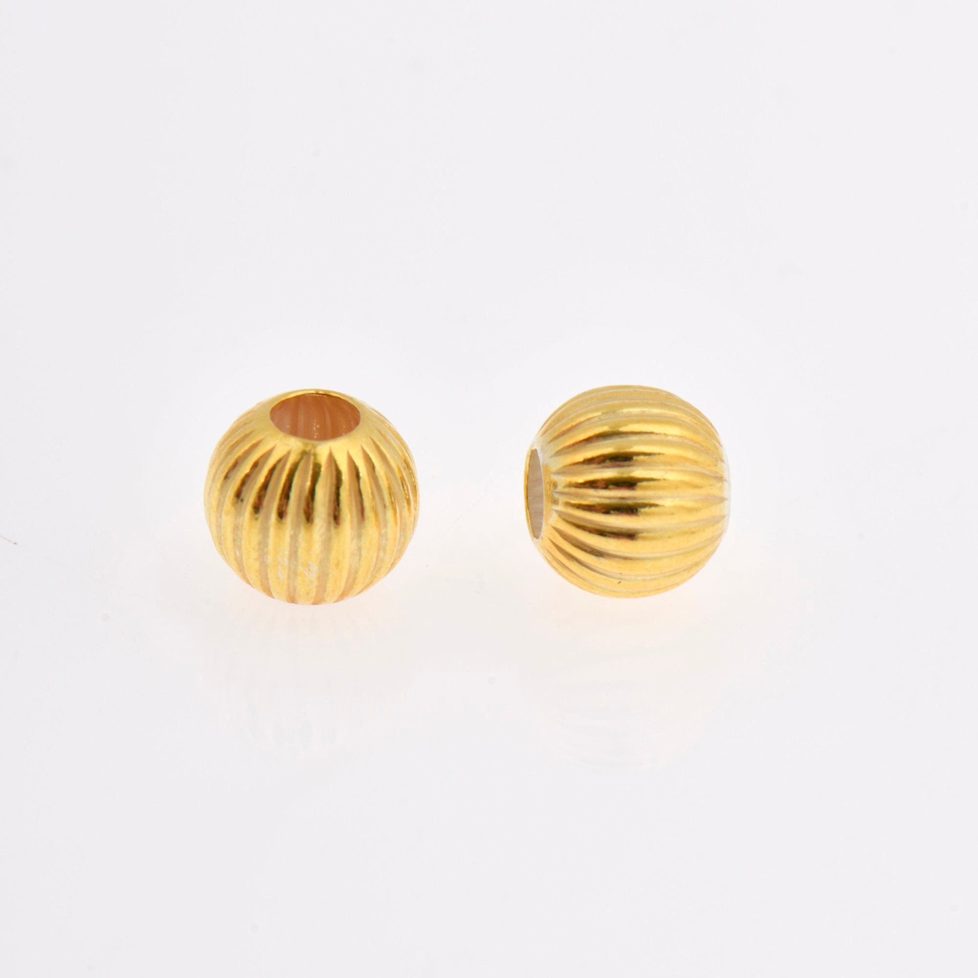 24K Gold 8mm Plated Seamless Round Beads, 925 Silver Corrugated Round Beads in Gold Vermeil, Round Seperator Beads, Jewelry Supplies, VM5F