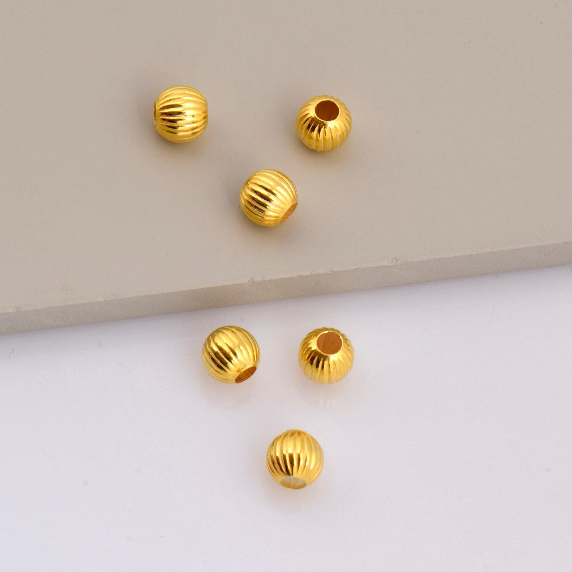 24K Gold Plated Seamless Round Beads, 925 Silver Corrugated Round Beads in Gold Vermeil, Round Seperator Beads, Jewelry Supplies, VM5 A-F