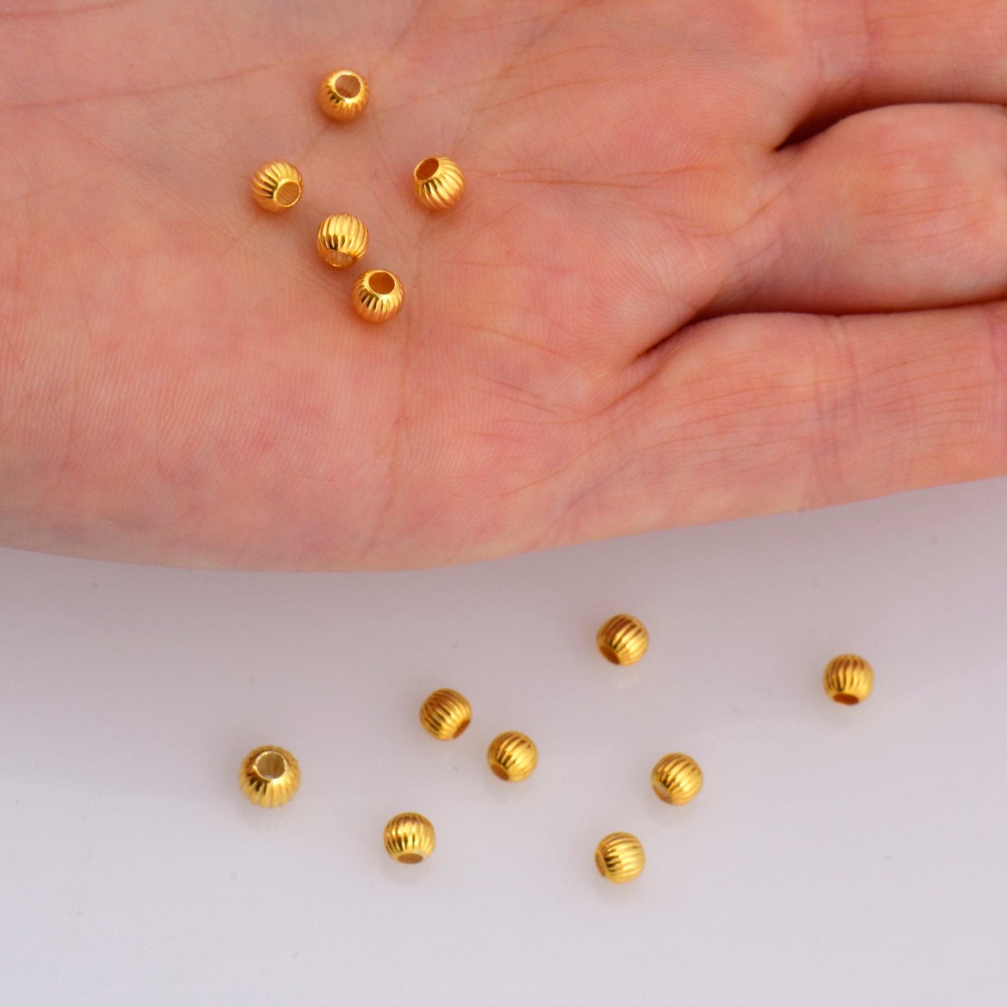 24K Gold Plated Seamless Round Beads, 925 Silver Corrugated Round Beads in Gold Vermeil, Round Seperator Beads, Jewelry Supplies, VM5 A-F