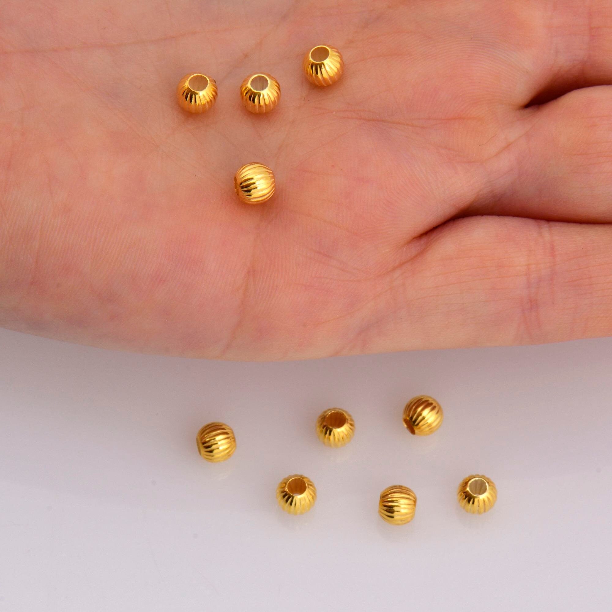 24K Gold Plated Seamless Round Beads, 925 Silver Corrugated Round Beads in Gold Vermeil, Round Seperator Beads, Jewelry Supplies, VM5 A-F