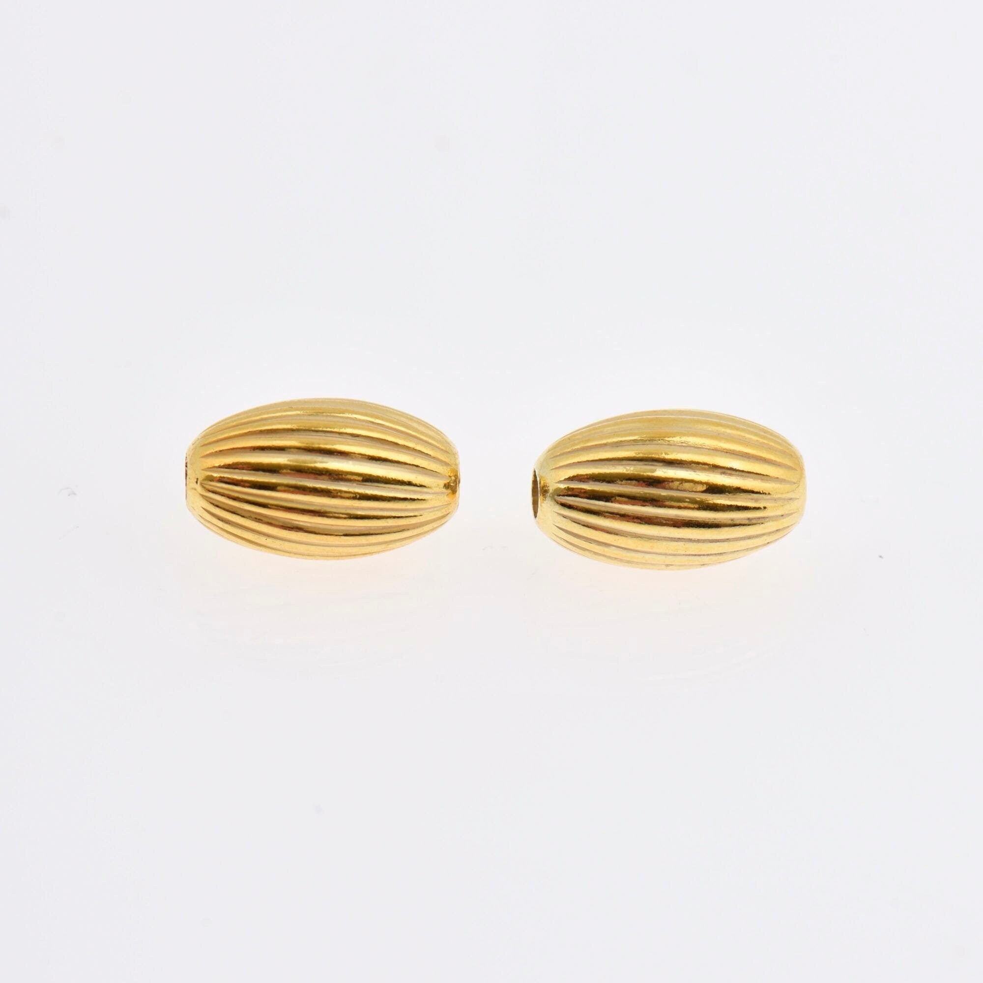 24K Gold 12mmx7mm Plated Seamless Oval Beads, 925 Silver Corrugated Oval Beads in Gold Vermeil, Olive Shape Beads, Jewelry Supplies, VM4E