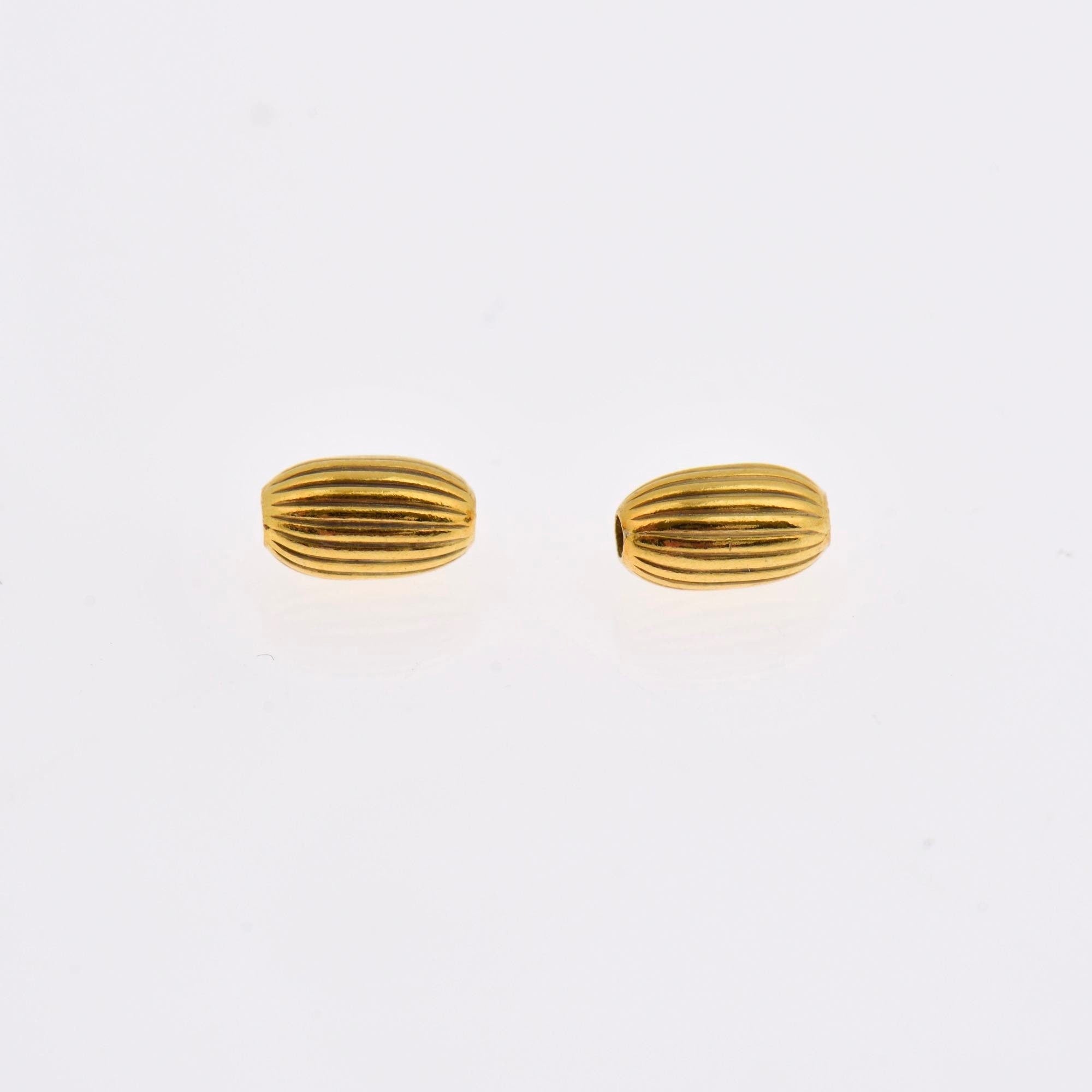 24K Gold Plated Seamless Oval Beads, 925 Silver 7mmx4mm Corrugated Oval Beads in 24K Gold Vermeil, Olive Shape Beads, Jewelry Supplies, VM4B