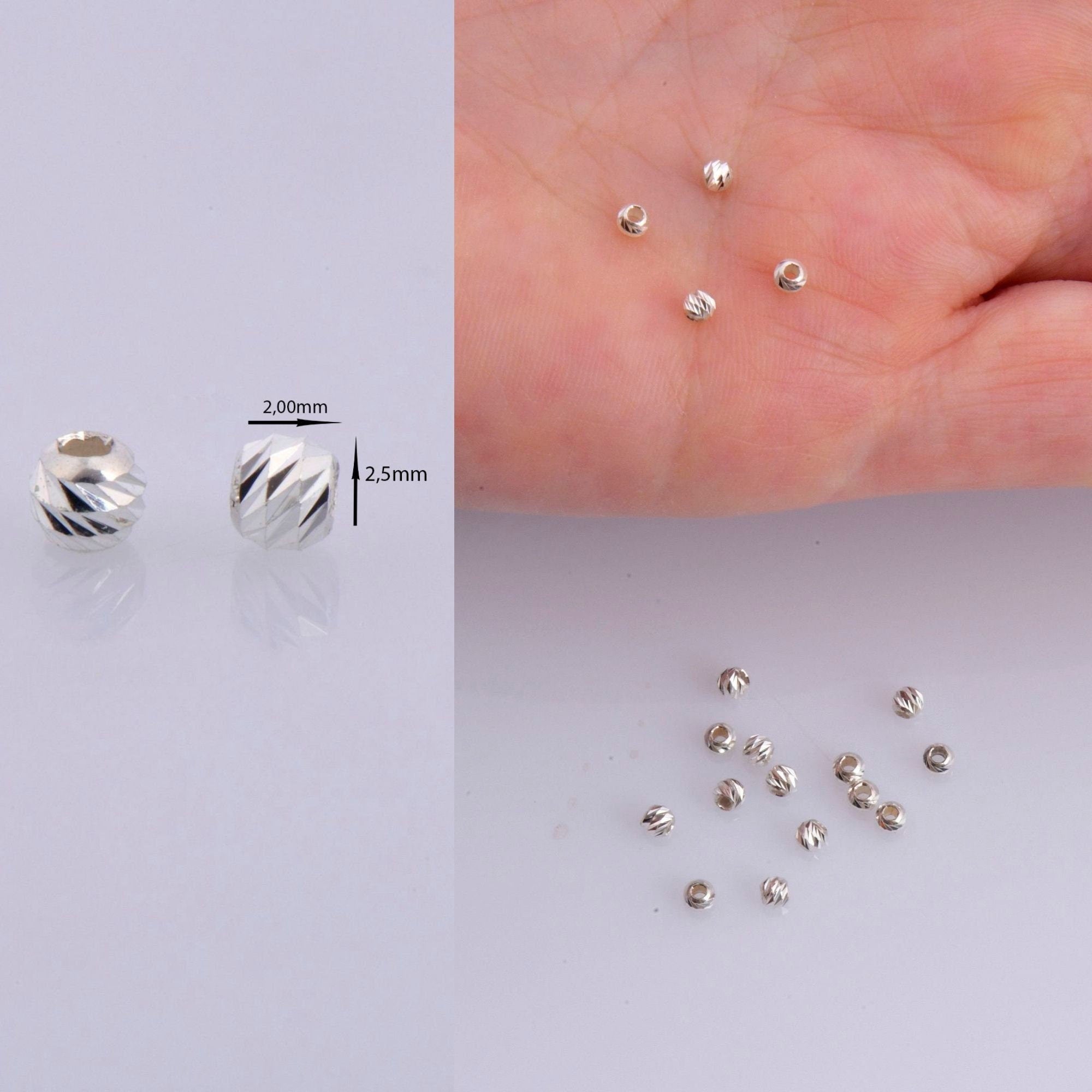 925 Silver Diamond Cut 2.5 mm Round Beads, Silver Laser Multi Diamond Cut Beads, Moon Cut Spacer Beads, Jewelry Crafting Supplies, M2A