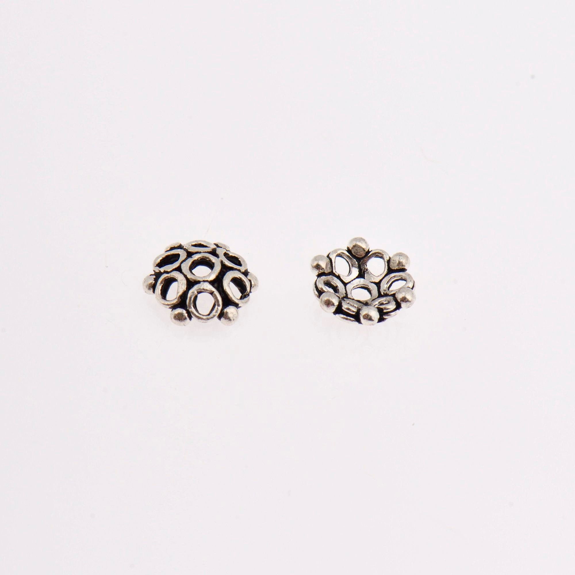 925 Sterling Silver Flower Bead Caps, Solid Silver Bead Caps, 8mm Flower Bead Caps, Oxidized Spacer Bead Caps, Jewelry Making Supply, M6A