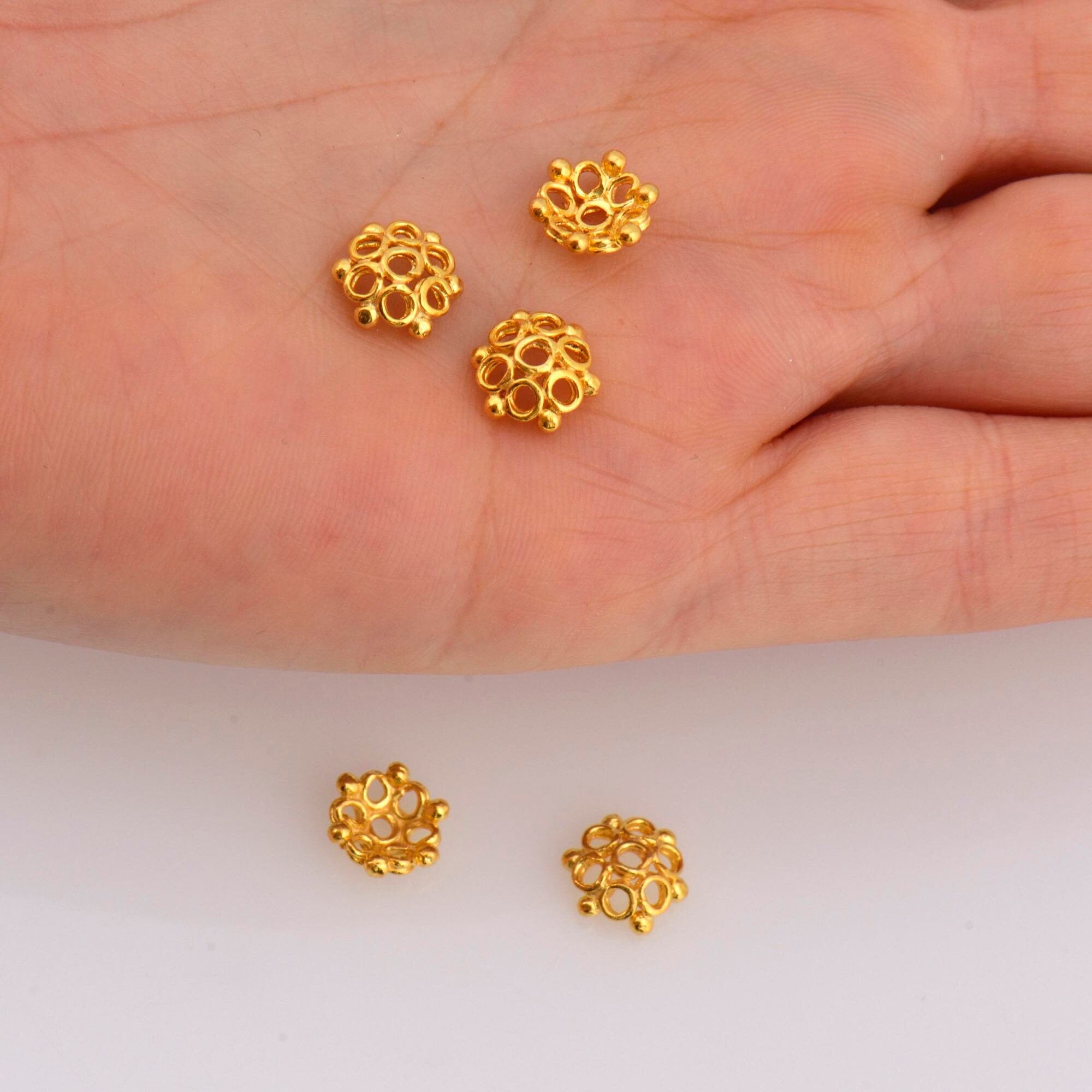 24K Gold Vermeil 8-9mm Flower Bead Caps, Gold Plated Bead Caps, 925 Solid Silver Bead Caps in Gold, Spacer Bead Caps, Jewelry Making, VM6A-B