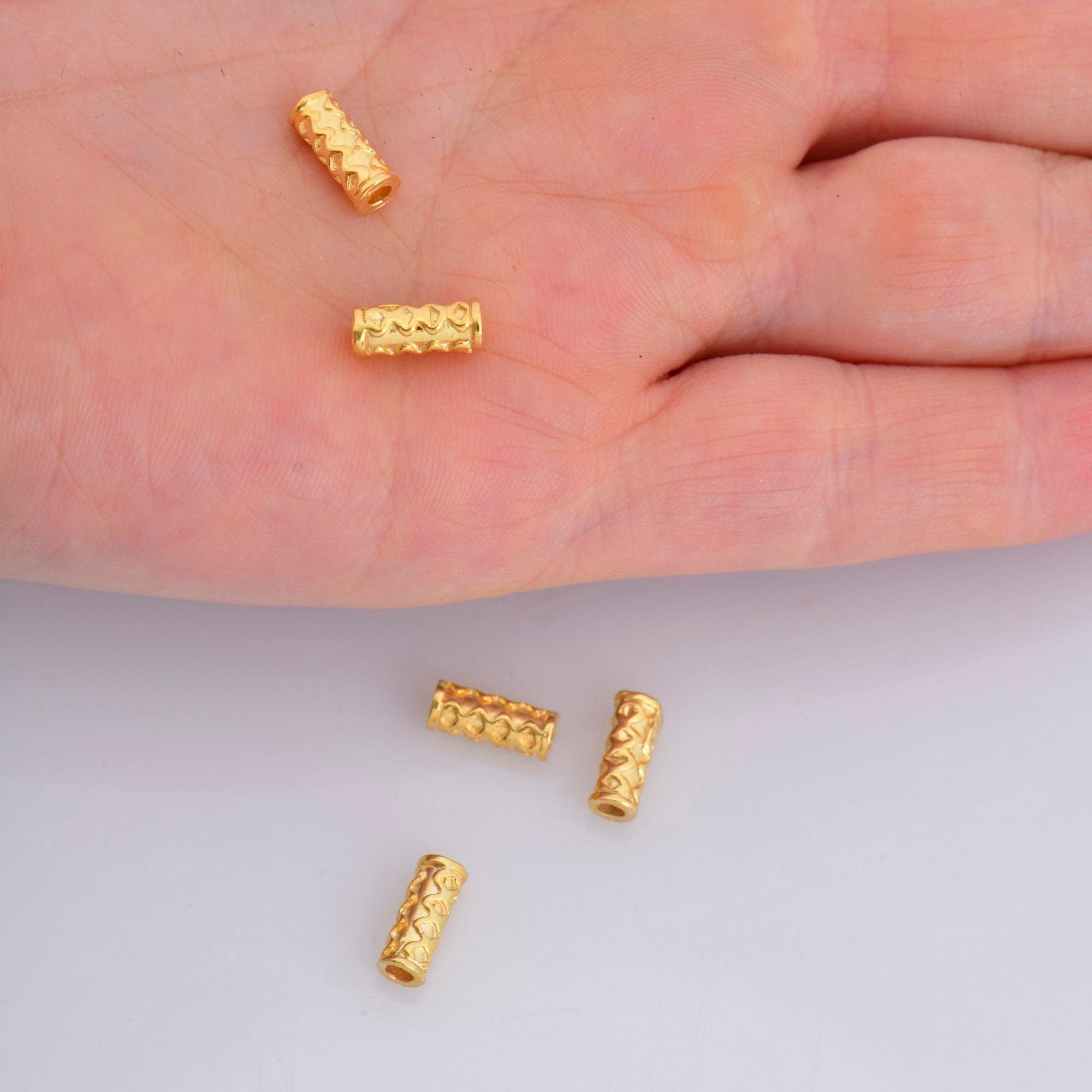 24K Gold Vermeil Tube Beads, 24K Gold Plated Tribal Tube Beads, 925 Silver Spiral Tube Beads, Silver Tube Beads For Jewelry Making, VM18