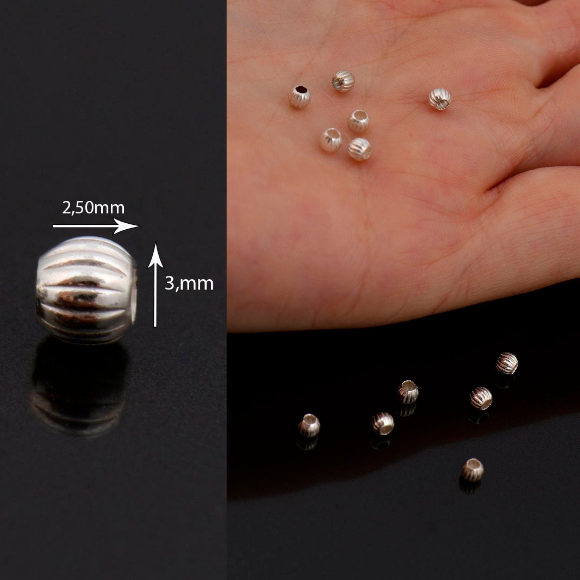 925 Sterling Silver Corrugated 3mm Round Beads, Seamless Round Beads, Solid Silver Round Shape Beads, Seperator Beads, Jewelry Supplies, M5A