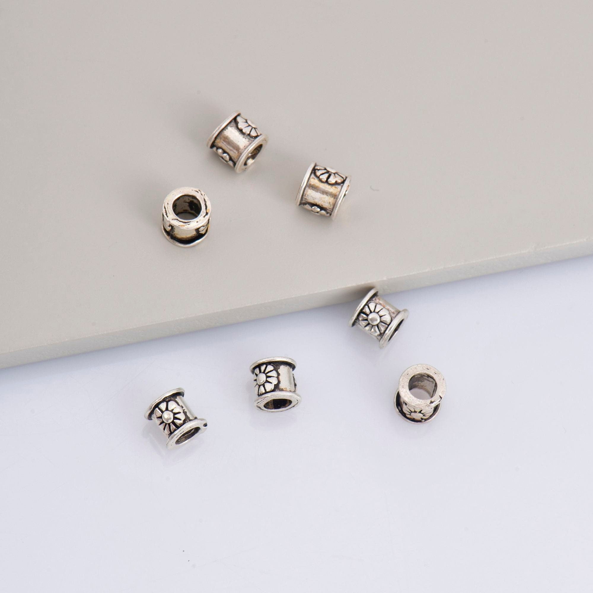925 Sterling Silver Flower Tube Beads, Antique Silver Tube Beads, Spacer Tube Beads, Oxidized Silver Tube Beads For Jewelry Making, M22