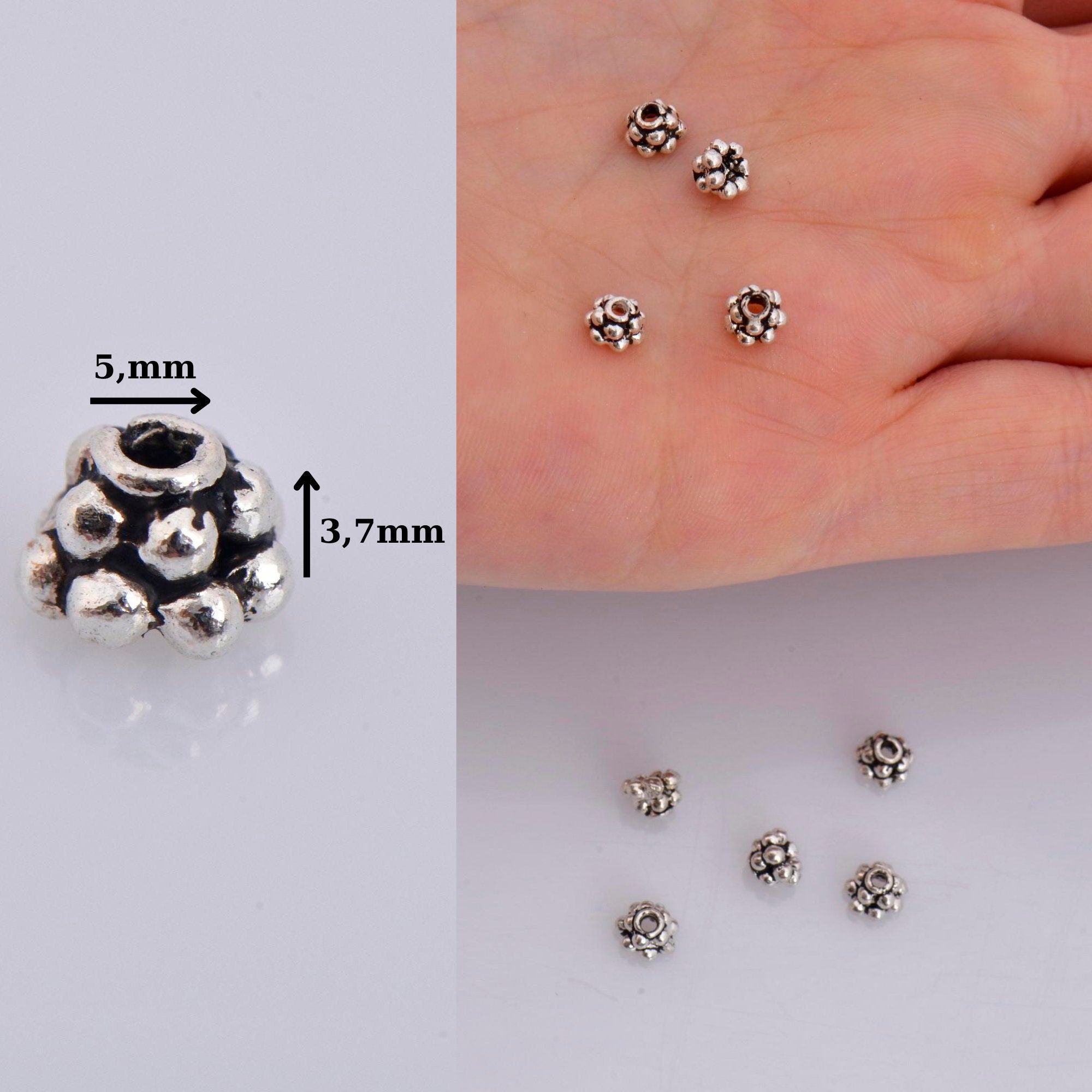 925 Sterling Silver 5mm Bead Caps, Silver Bead Caps, Oxidized Solid Silver Bead Caps, Jewelry Spacer Bead Caps, Jewelry Craft Supply, M13