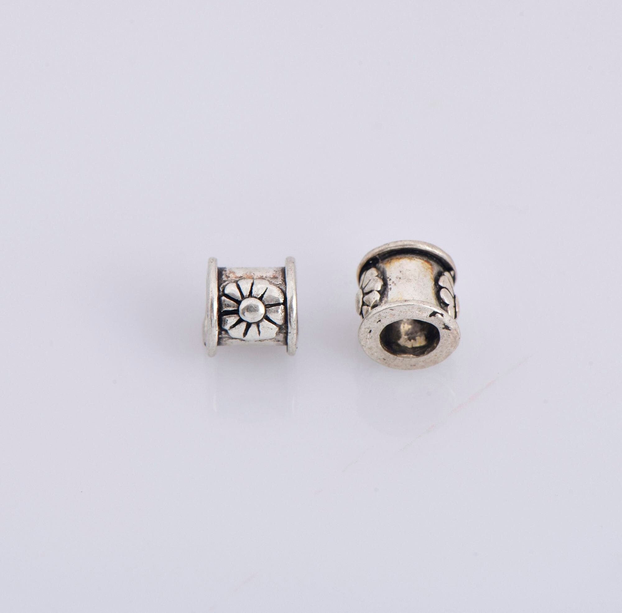 925 Sterling Silver Flower Tube Beads, Antique Silver Tube Beads, Spacer Tube Beads, Oxidized Silver Tube Beads For Jewelry Making, M22
