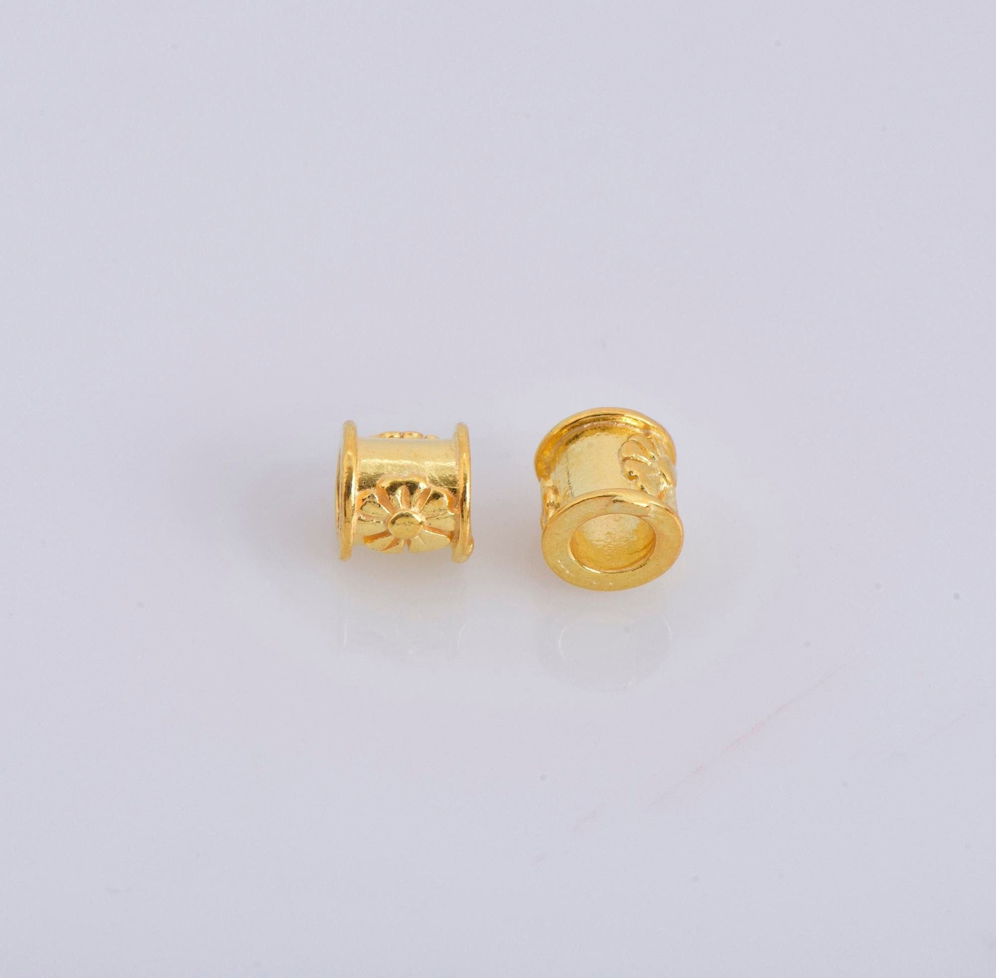 24K Gold Vermeil & 925 Silver Flower Tube Beads, Gold Plated Tube Beads, Spacer Tube Beads, Silver Tube Beads, Jewelry Making, M/VM22