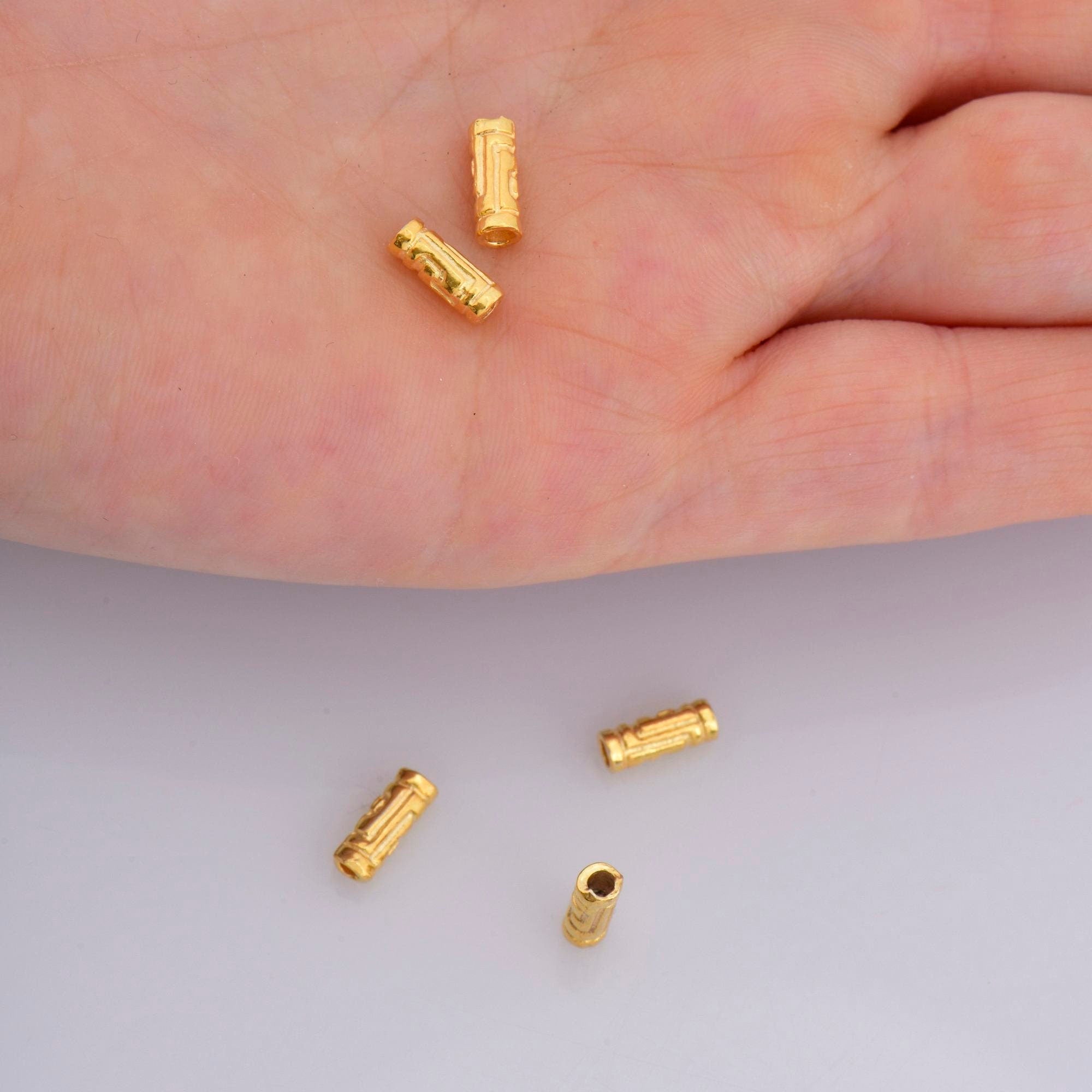 24K Gold Vermeil Spiral Tube Beads, Antique Tube Beads, 925 Silver Spacer Tube Beads in Gold, Tube Beads For Jewelry Making, VM23