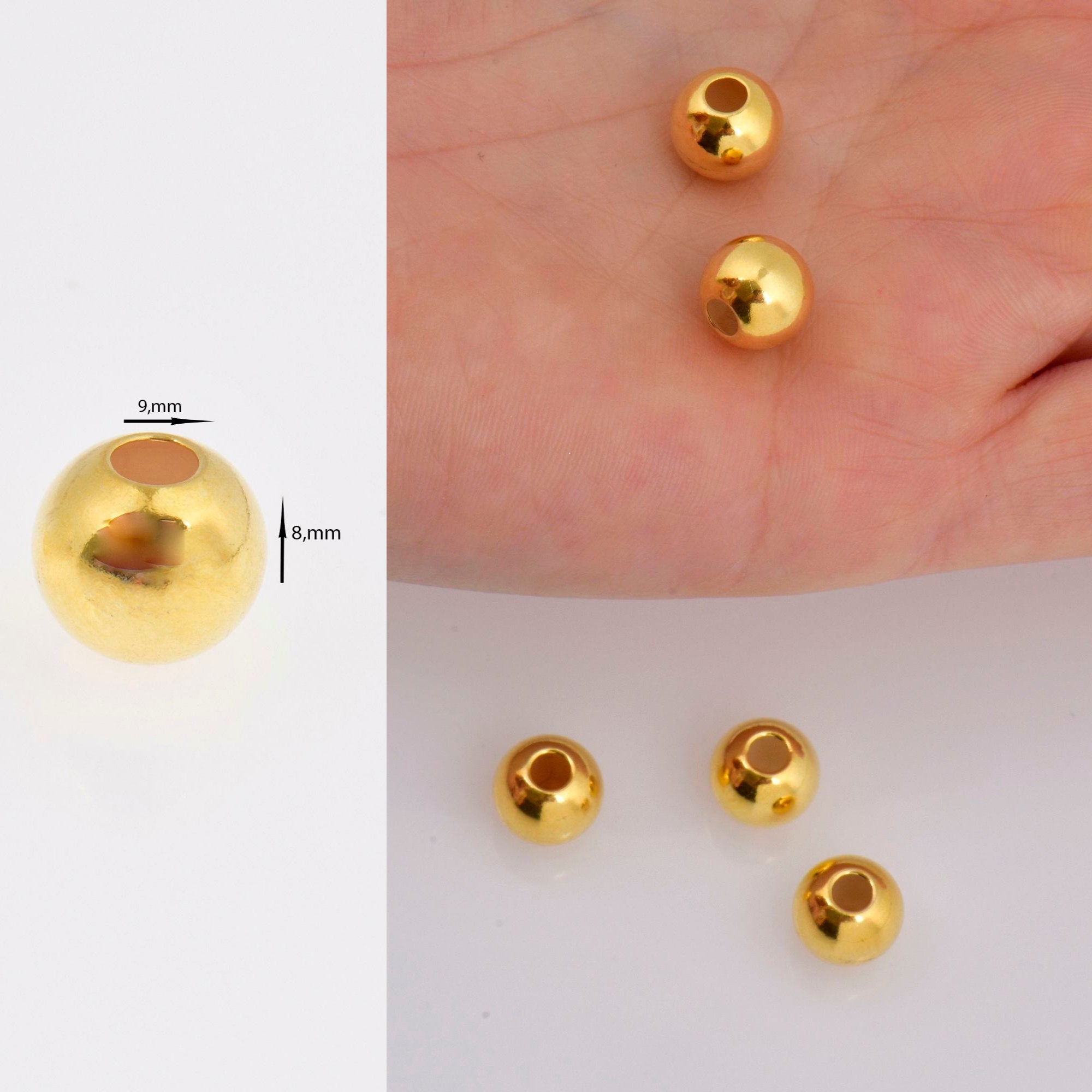 24K Gold 9mm Plated Seamless Round Beads, 925 Silver Round Beads in 24K Gold Vermeil, Round Shape Seperator Beads, Jewelry Supplies, VM3J
