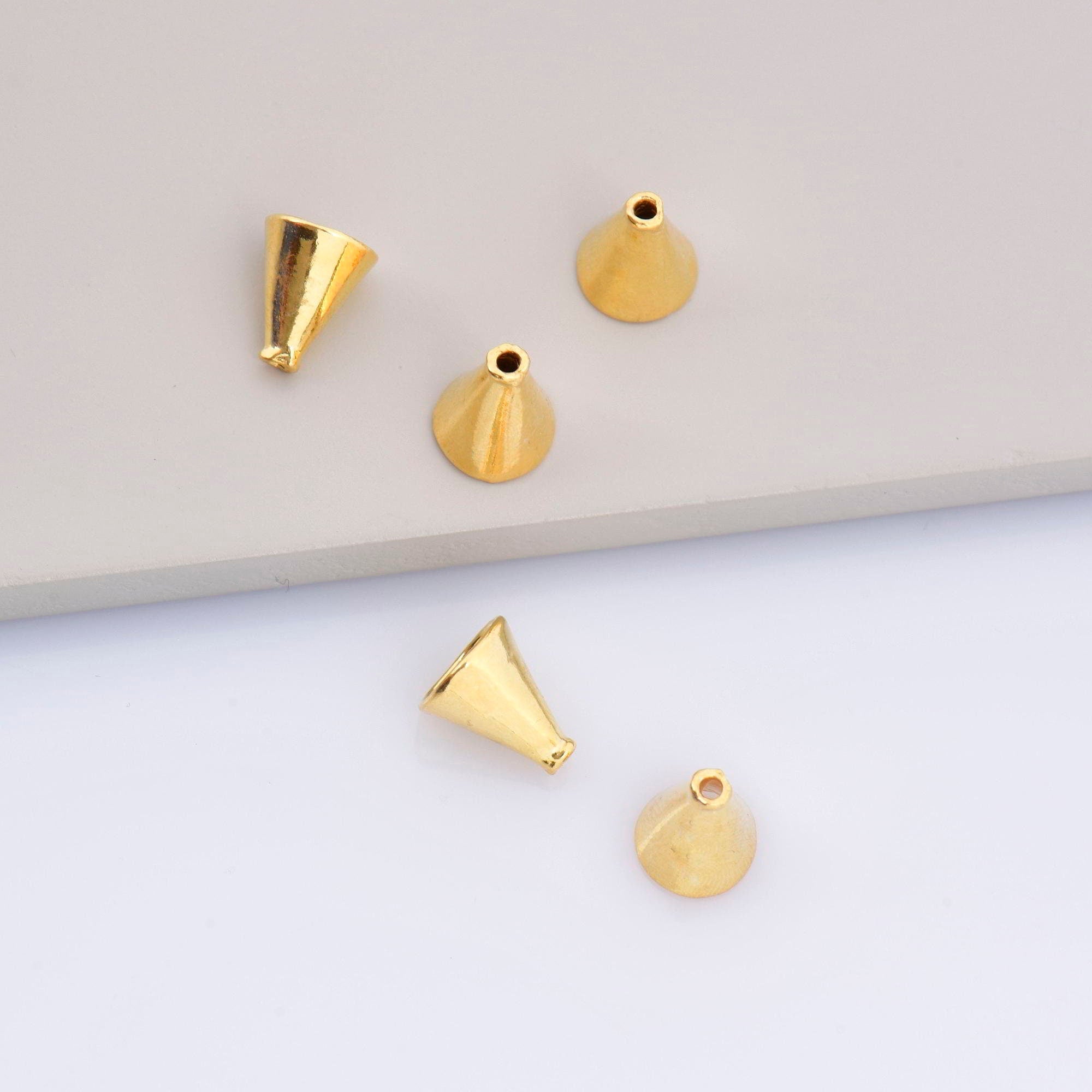 24K Gold Vermeil Cone Shape Beads, 24K Gold Plated Cone Bead Caps, 925 Solid Silver Plain Cone End Beads, Jewelry Making Supplies, VM28C