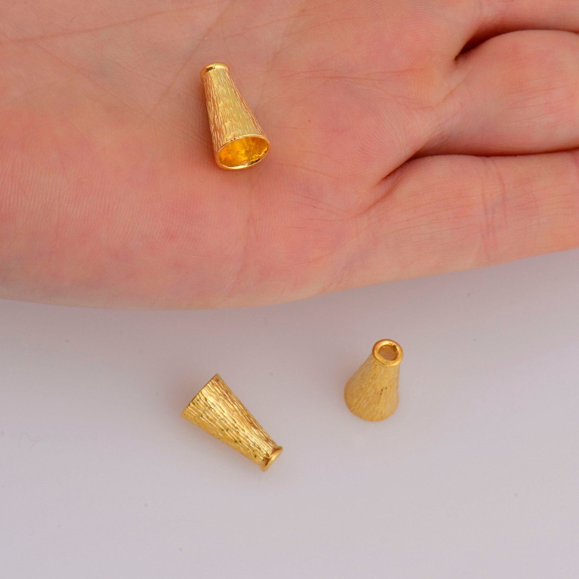 24K Gold Vermeil Cone Shape Beads, 24K Gold Plated Cone Bead Caps, 925 Silver End Bead Cones, Pyramid Bead Caps, Jewelry Findings, VM29C