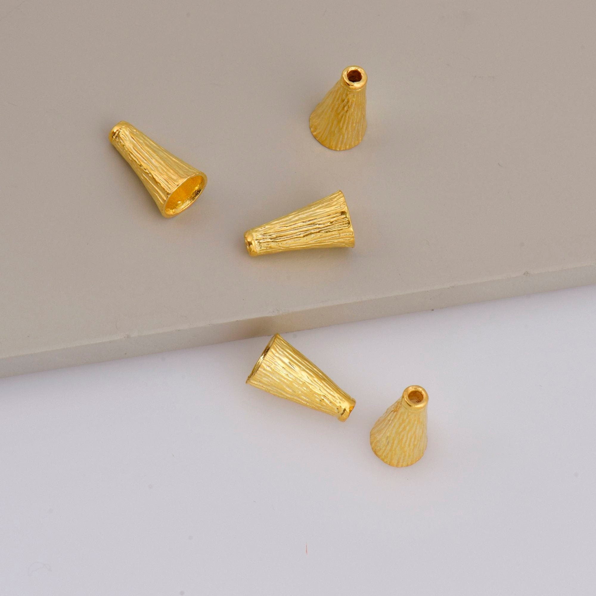 24K Gold Vermeil Cone Shape Beads, Gold Plated Cone Bead Caps, 925 Silver End Bead Cones, Pyramid Bead Caps, Jewelry Findings, VM29A-B-C