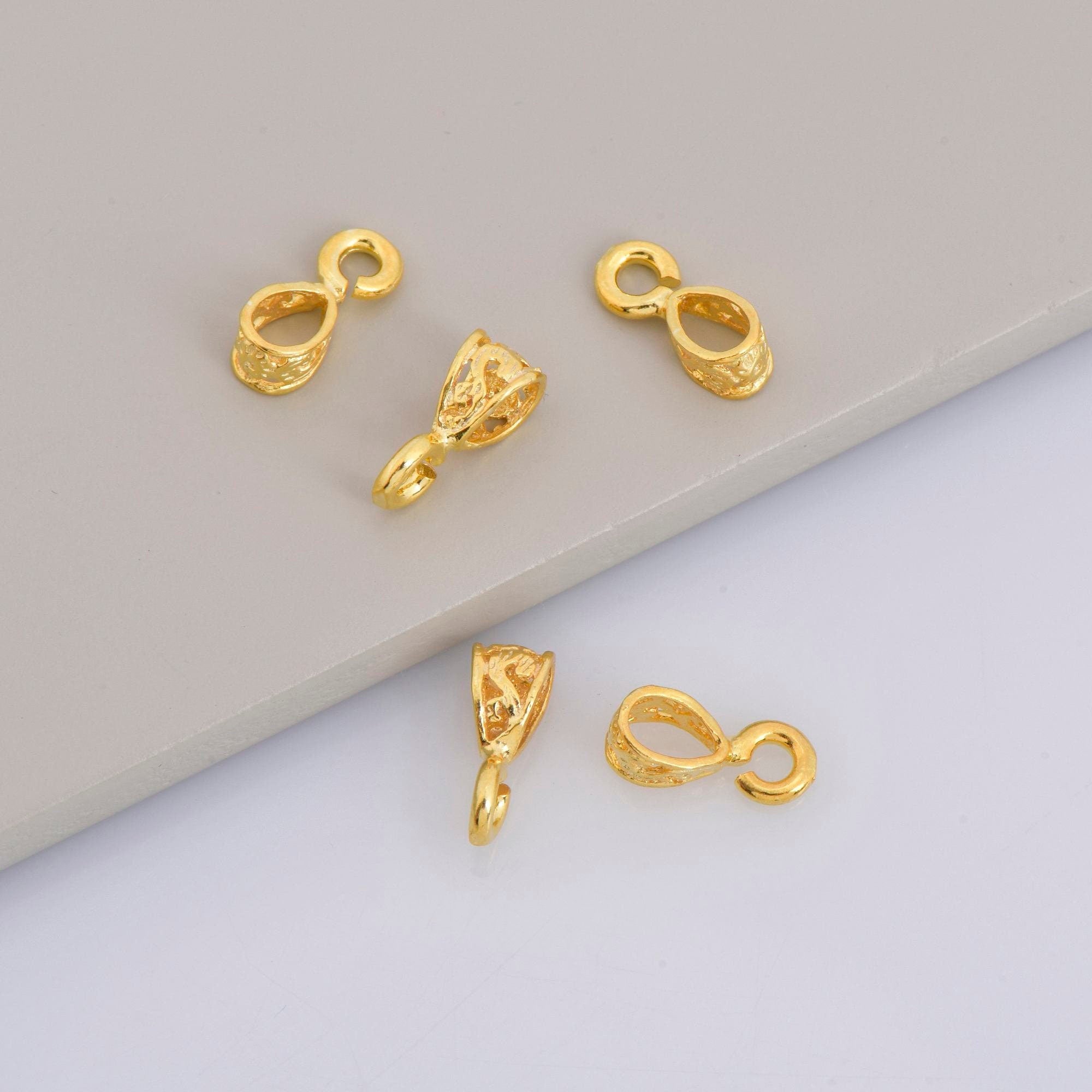 24K Gold Vermeil and 925 Silver Filigree Bails with Open Loop, Plated Open Loop Bails, Connector Filigree Bails, Silver Findings, M/VM34