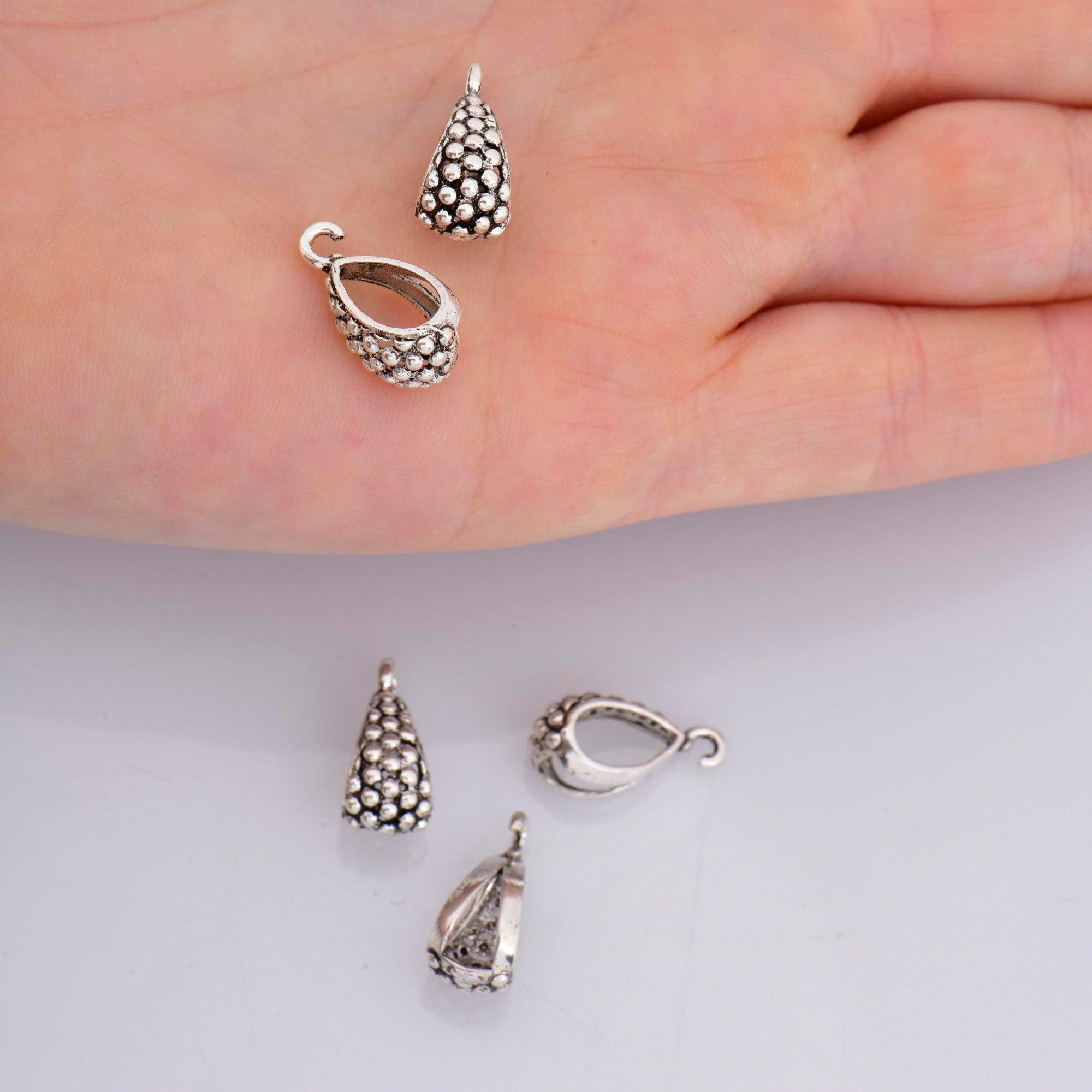 925 Sterling Silver Filigree Bails with Open Loop, Solid Open Loop Bails, Antique Silver Connector Filigree Bails, Jewelry Findings, M36