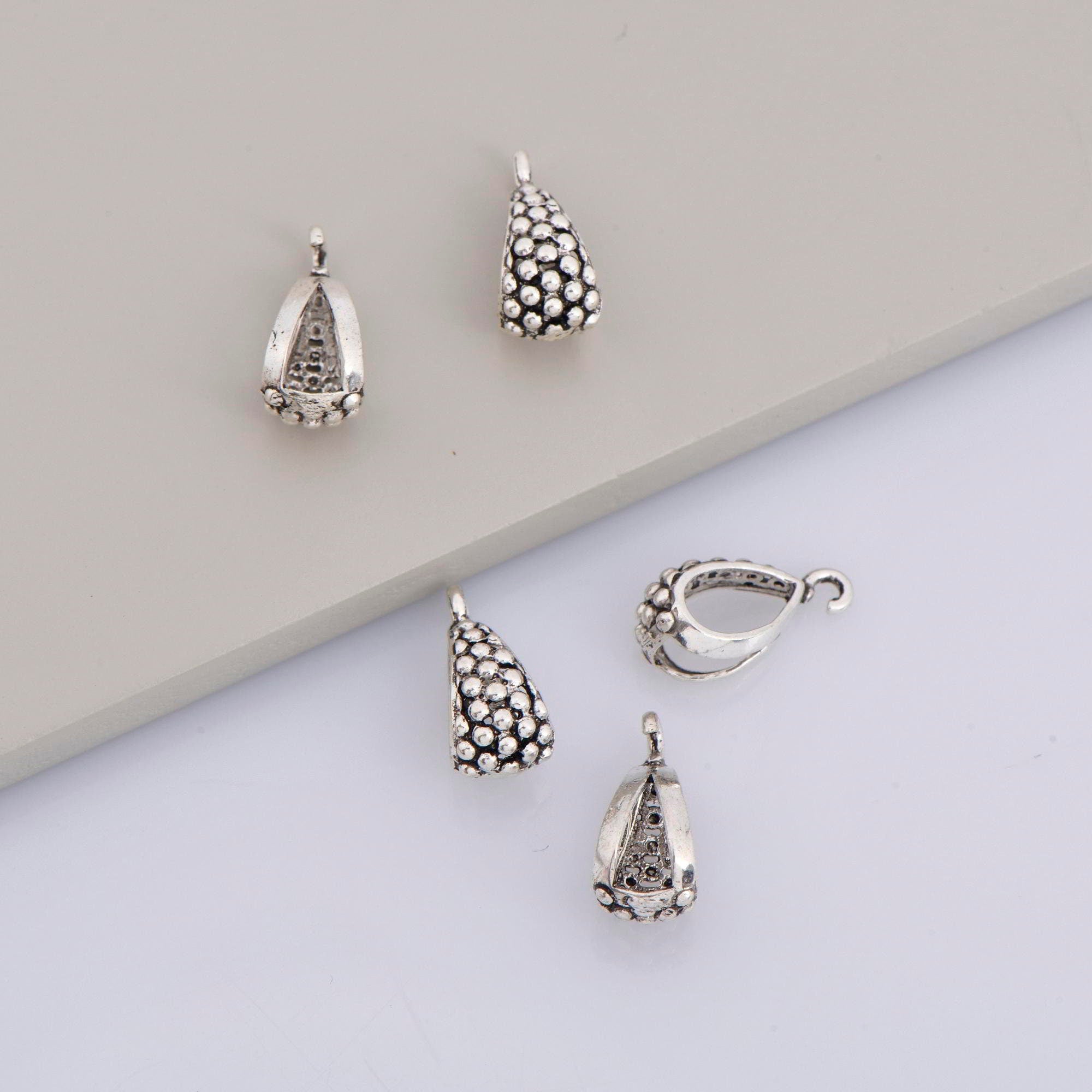 24K Gold Vermeil and 925 Silver Filigree Bails with Open Loop, Antique Silver Open Loop Bails, Connector Bails, Silver Findings, M/VM36