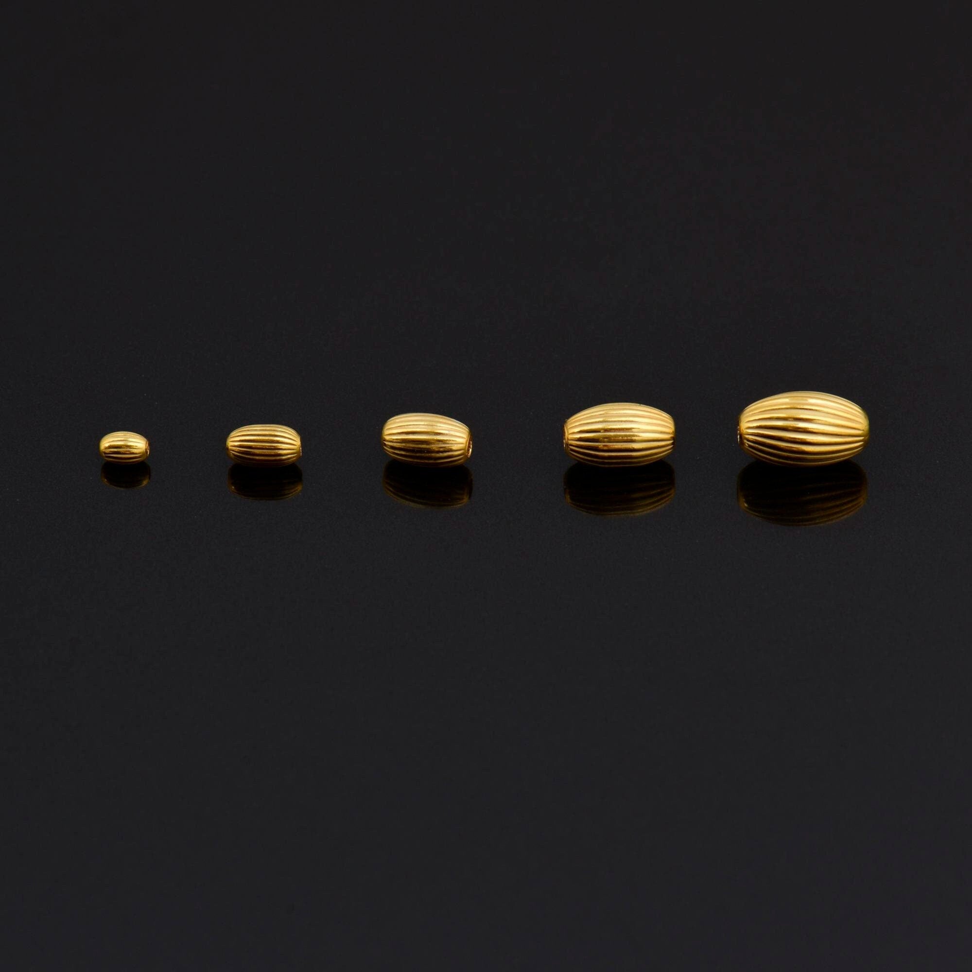 24K Gold Vermeil & 925 Silver Corrugated Oval Beads, Gold Plated Seamless Oval Beads, Olive Shape Beads, Jewelry Supplies, M/VM4 A-E