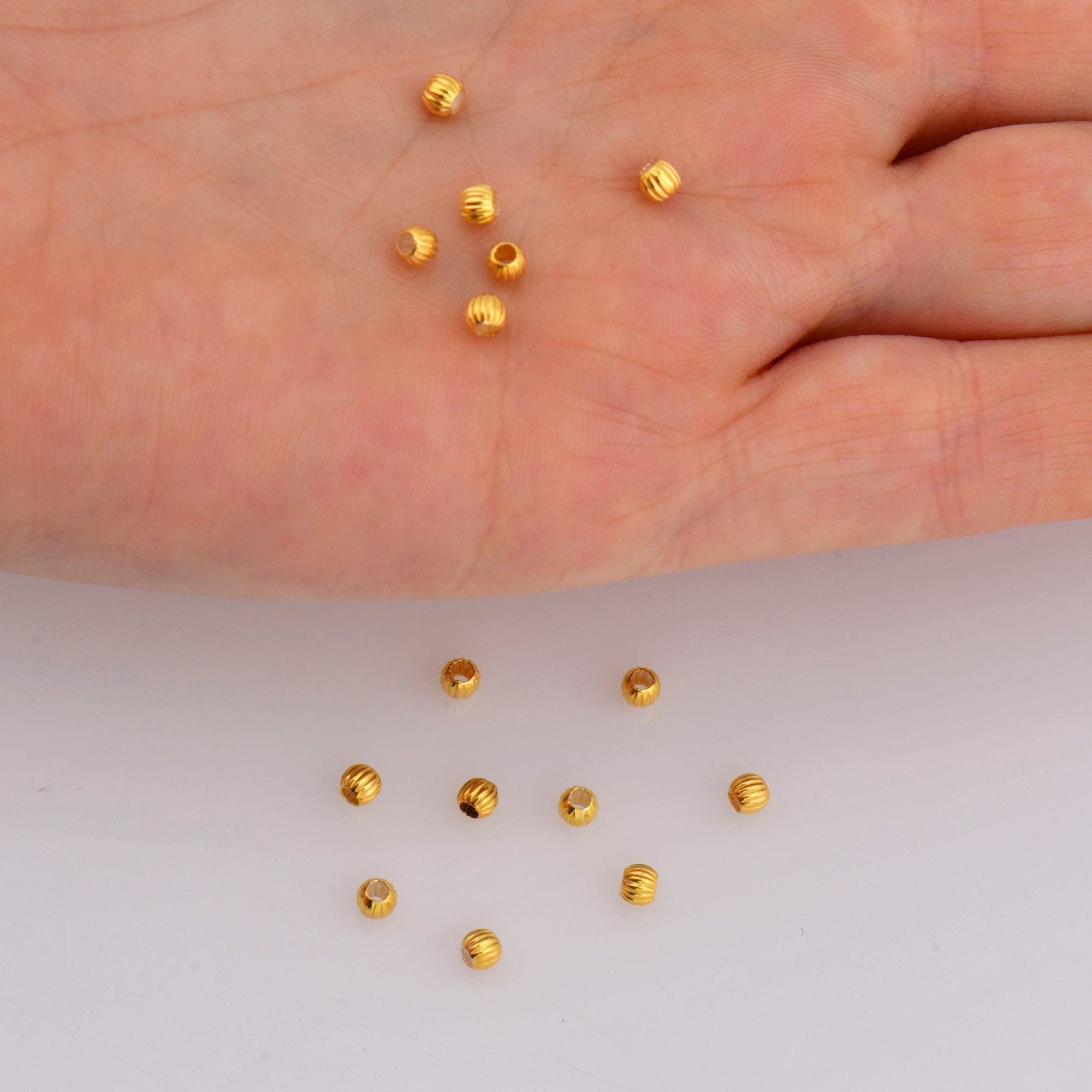 24K Gold 3mm Plated Seamless Round Beads, 925 Silver Corrugated Round Beads in Gold Vermeil, Round Seperator Beads, Jewelry Supplies, VM5A