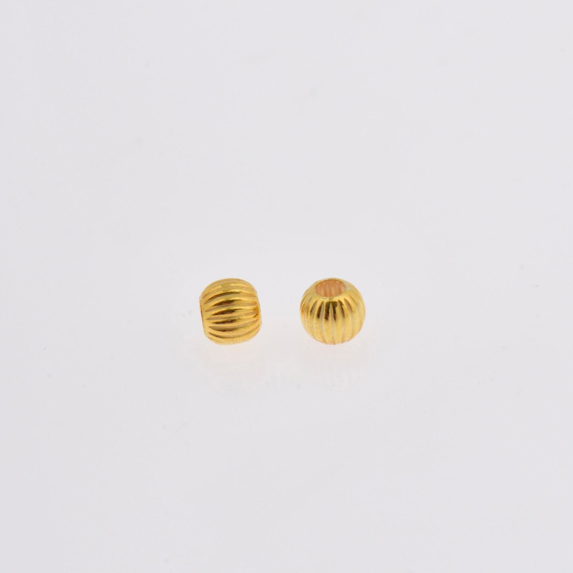 24K Gold 4mm Plated Seamless Round Beads, 925 Silver Corrugated Round Beads in Gold Vermeil, Round Seperator Beads, Jewelry Supplies, VM5B