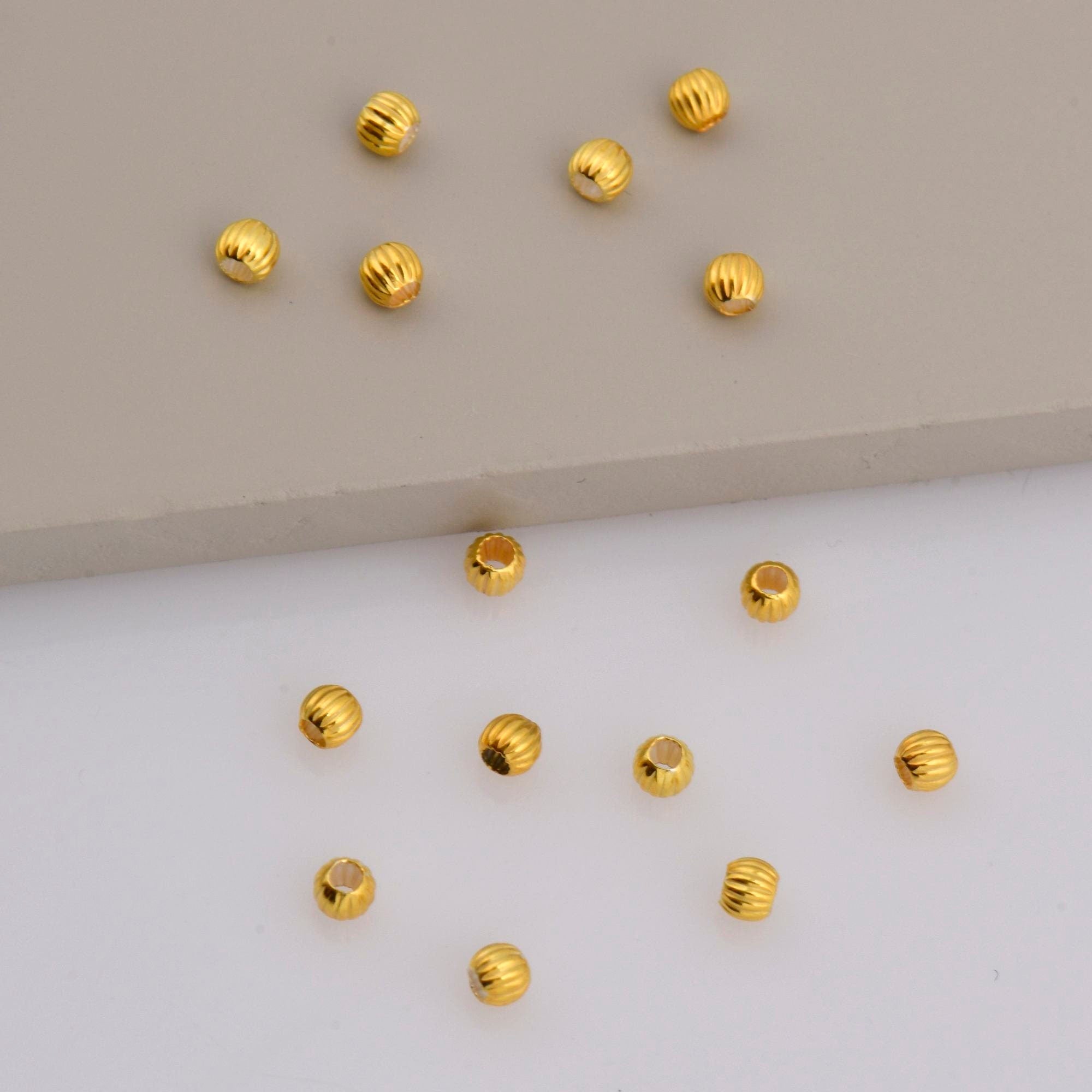 24K Gold Plated Seamless Round Beads, 925 Silver Corrugated Round Beads in Gold Vermeil, Round Seperator Beads, Jewelry Supplies, VM5 A-F
