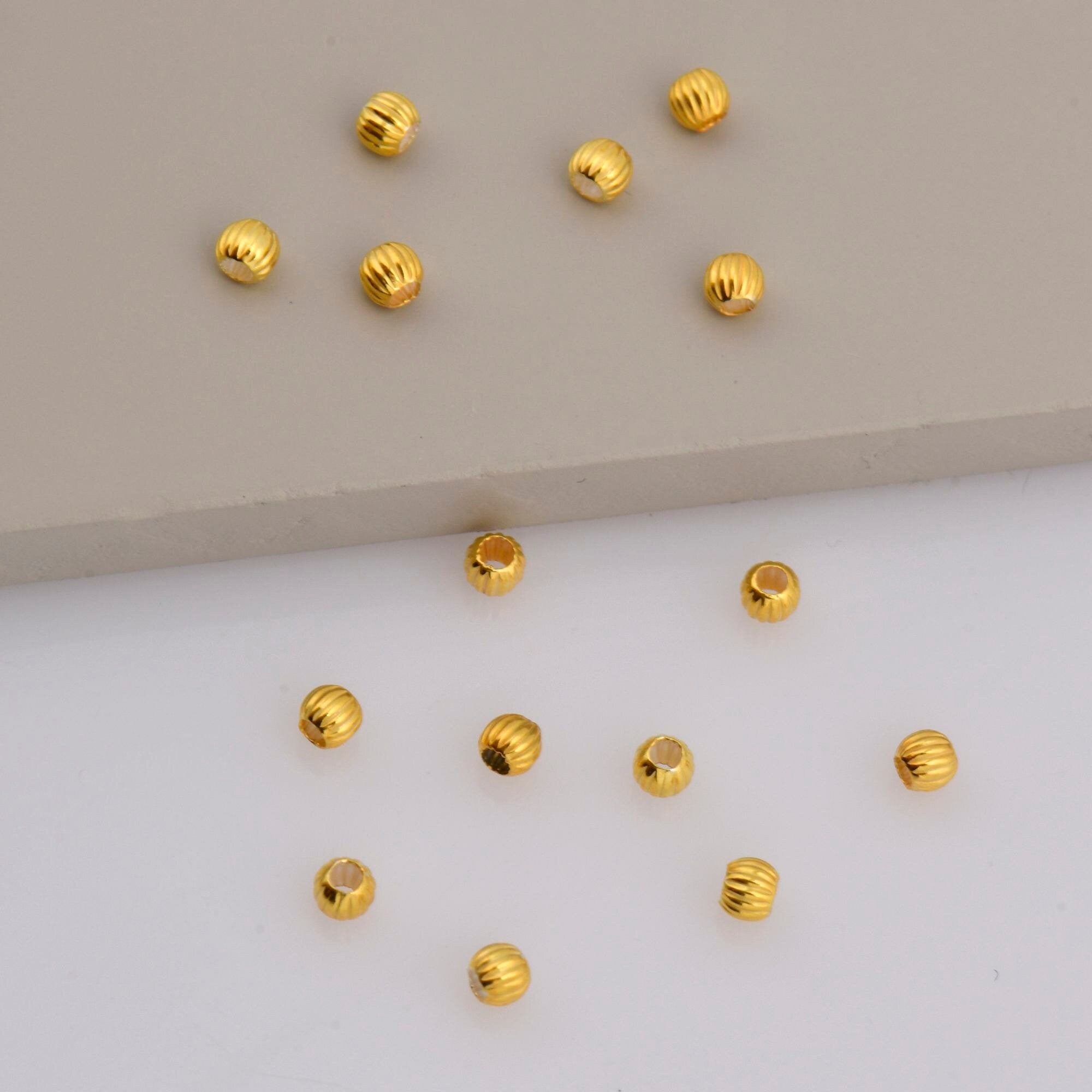 24K Gold Vermeil & 925 Silver Corrugated Round Beads, Gold Plated Seamless Round Beads, Round Seperator Beads, Jewelry Supplies, M/VM5 A-F