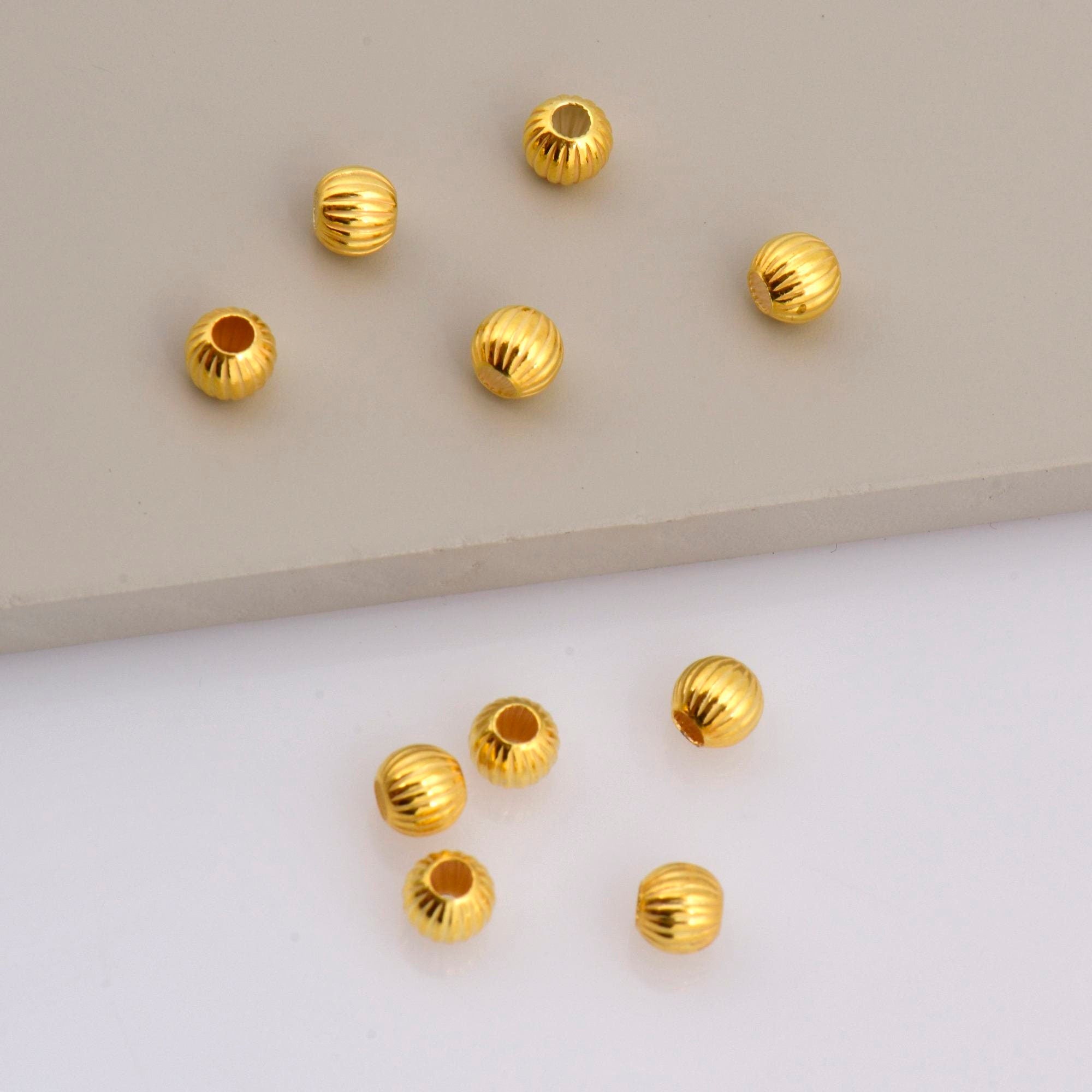 24K Gold Plated Seamless Round Beads, 925 Silver Corrugated Round Beads in Gold Vermeil, Round Seperator Beads, Jewelry Supplies, VM5 A-F