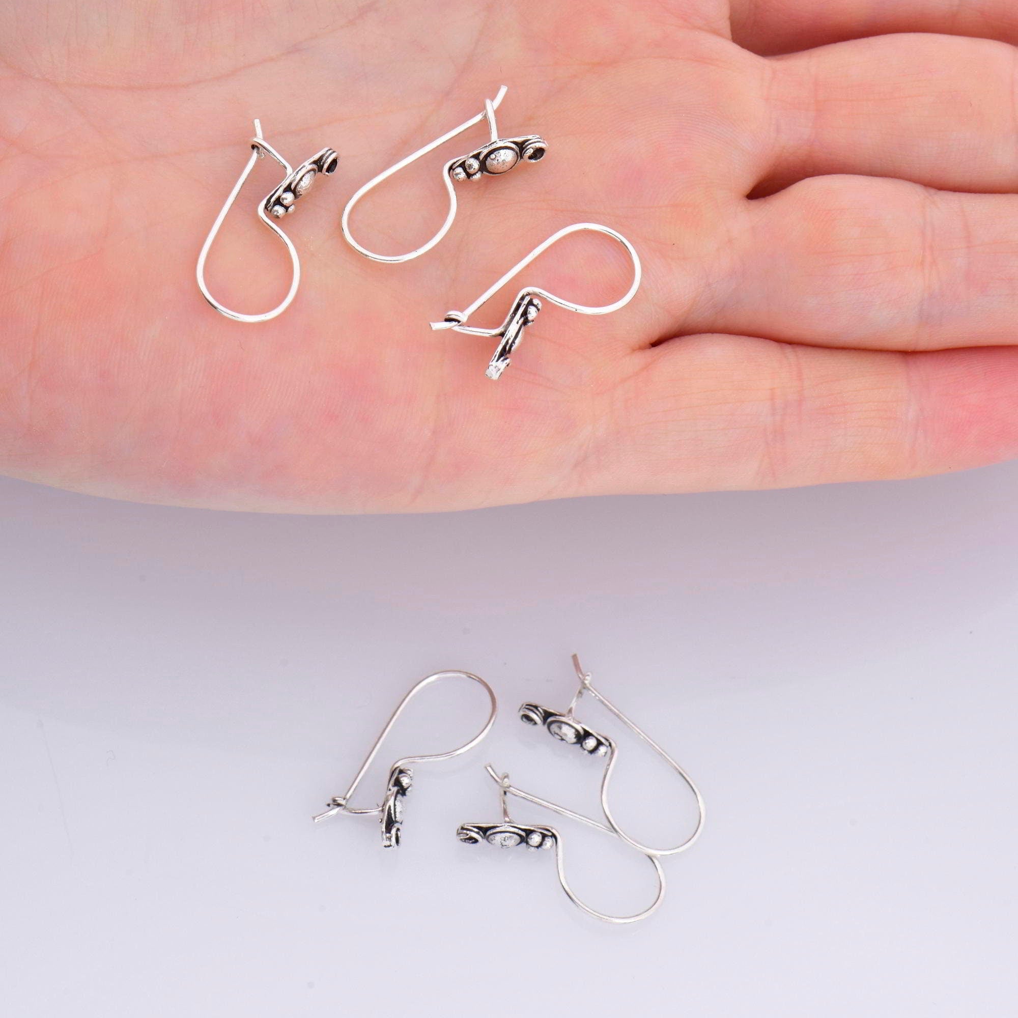 925 Sterling Silver Ear Wires, Solid Silver Earring Hooks, Oxidized Silver Flower Ear Wires, Earrings Making Supply, Jewelry Findings, M42
