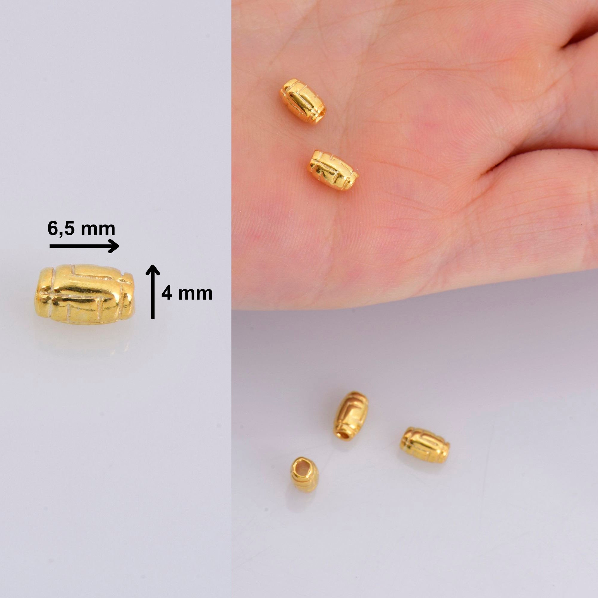 24K Gold Vermeil Tube Beads, Gold Plated Barrel Tube Beads, Antique Silver Barrel Beads, 925 Silver Tube Beads For Jewelry Making, VM27