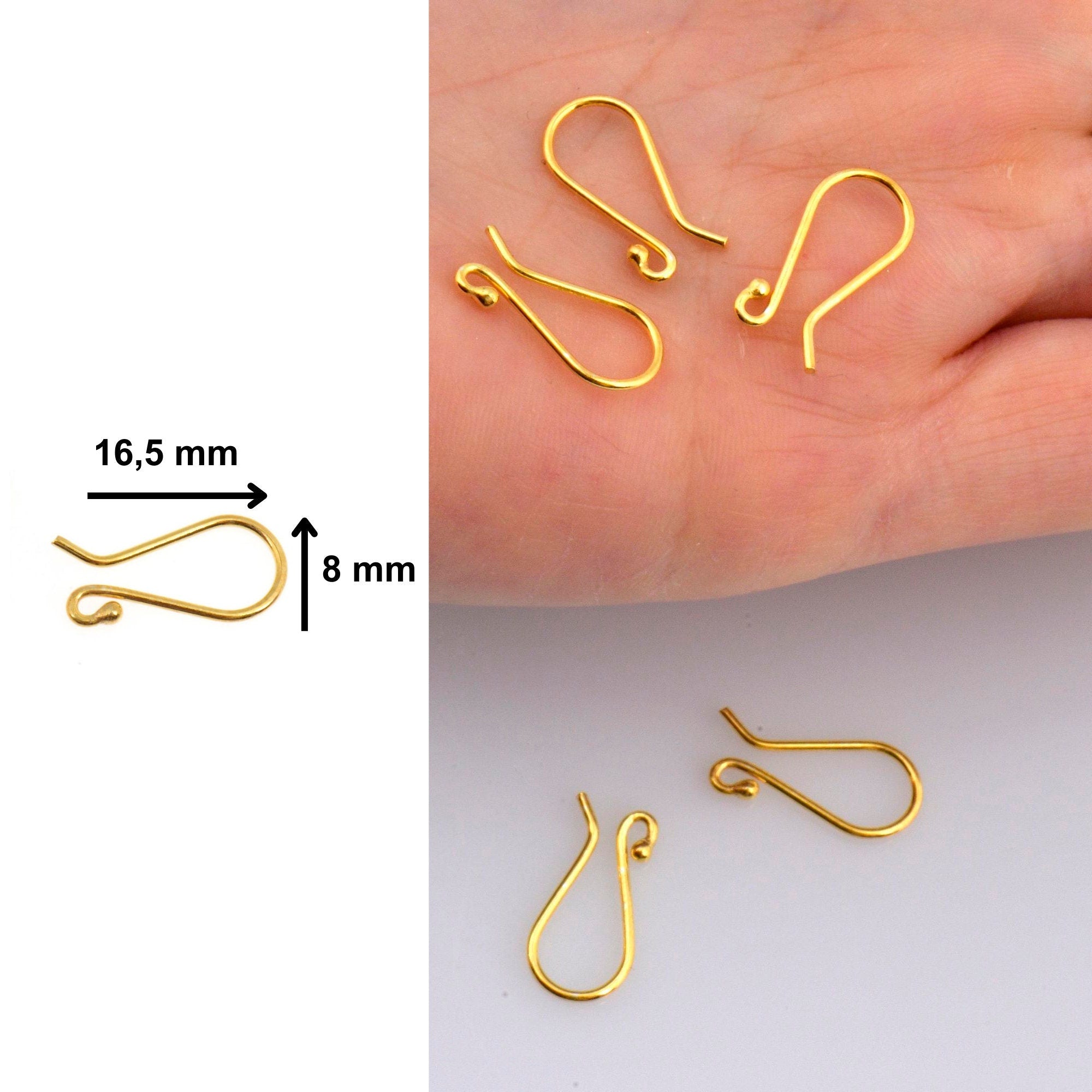 24K Gold Vermeil Ear Wires, 24K Gold Plated Earring Hooks, 925 Silver Ball Ear Wires, Earrings Making Supply, Jewelry Making Findings, VM38