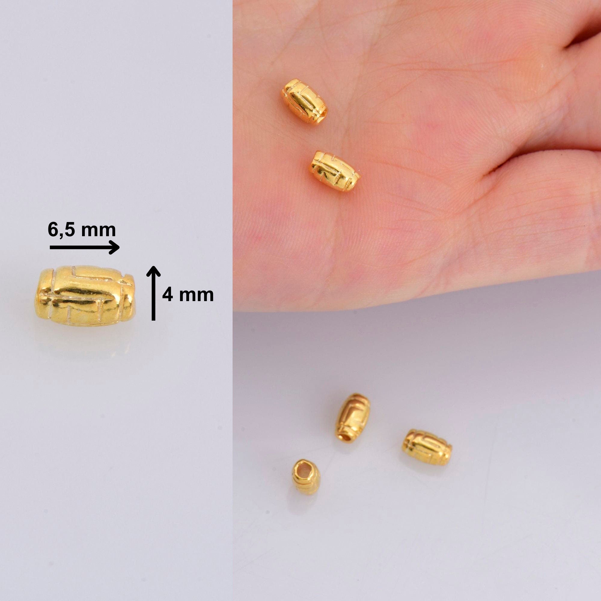 24K Gold Vermeil & 925 Silver Tube Beads, Gold Plated Barrel Tube Beads, Antique Silver Barrel Beads, Tube Beads For Jewelry Making, VM27